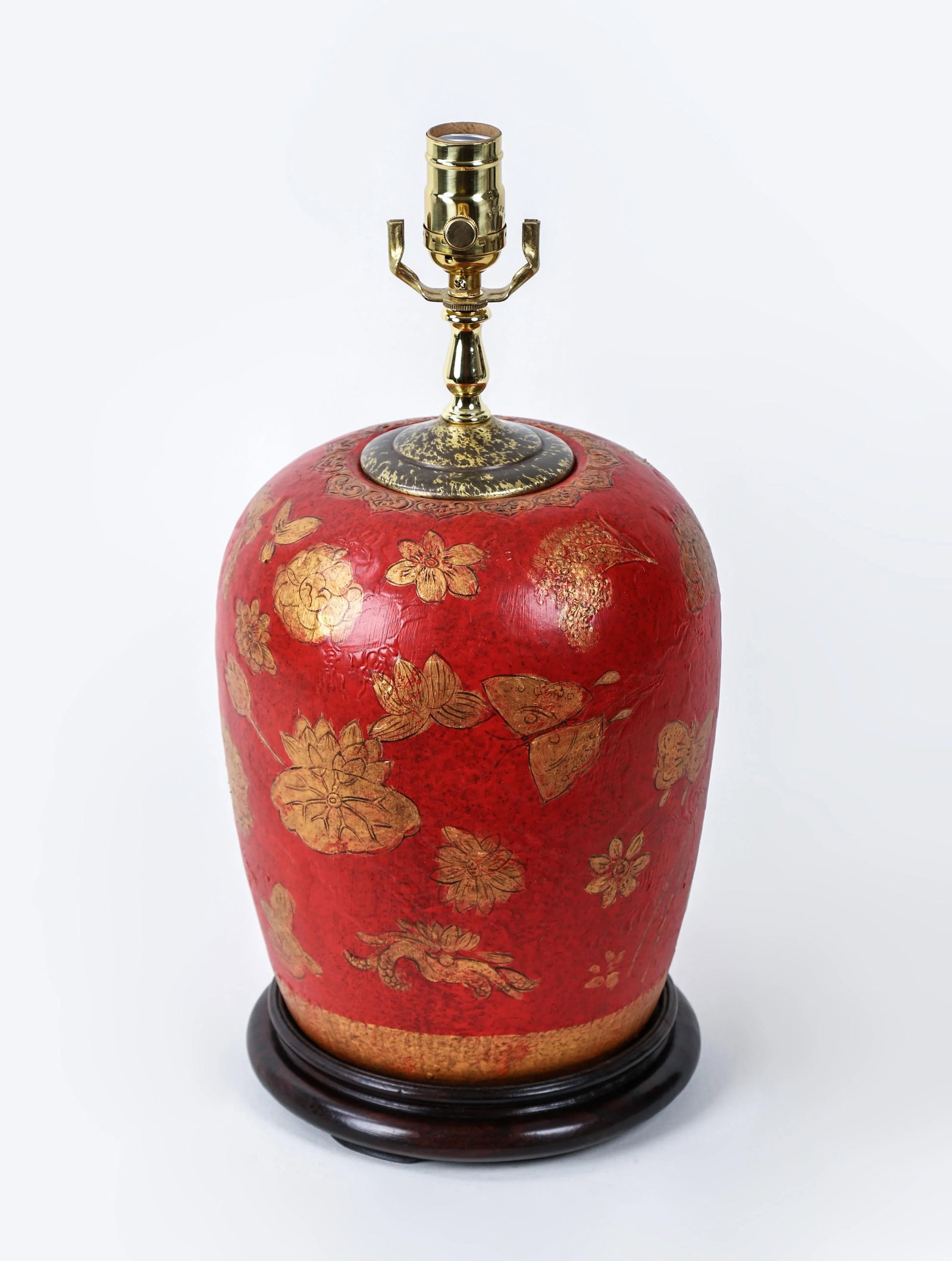 Red Hand Painted Flower Table Lamp - 2