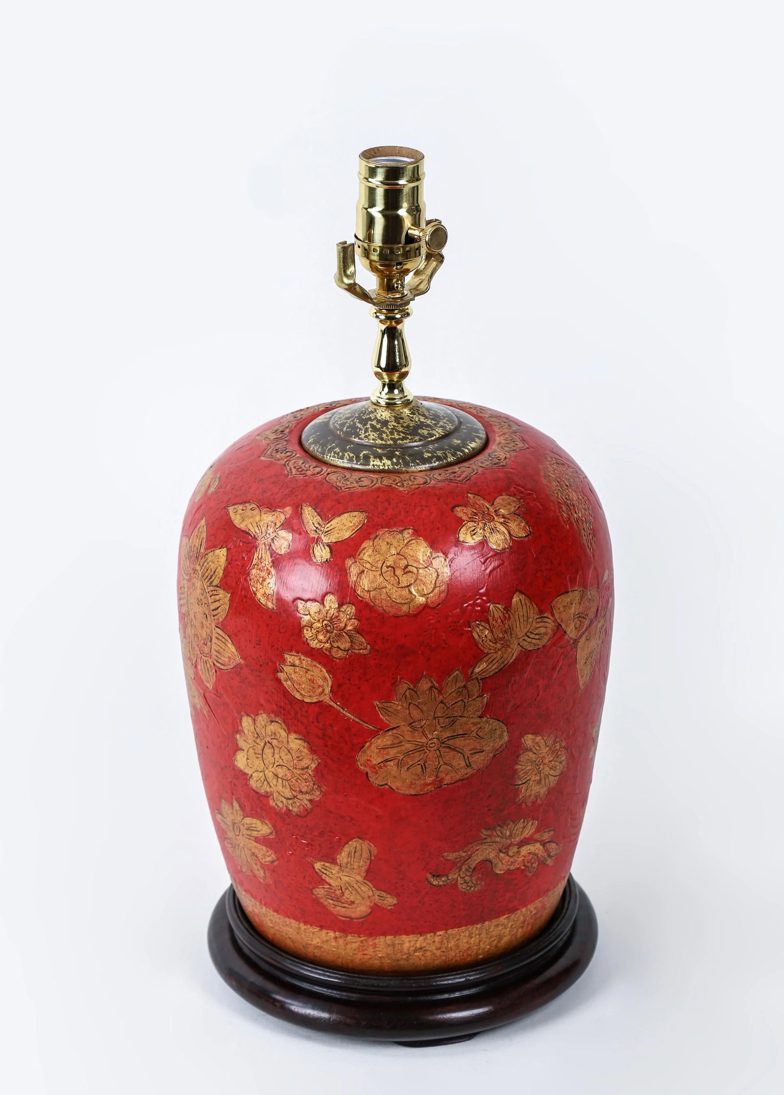 Red Hand Painted Flower Table Lamp - 3