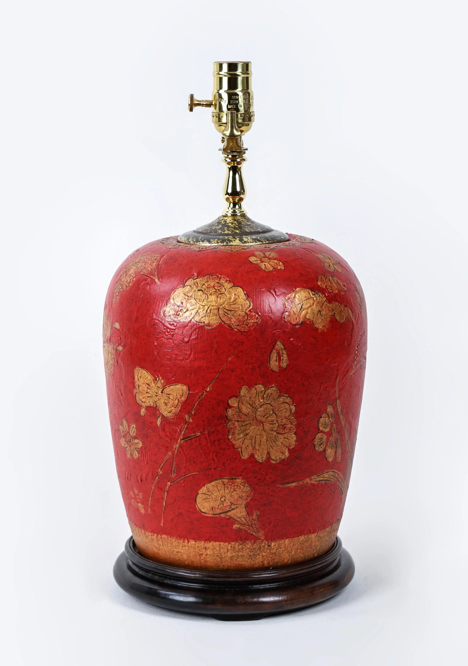 Red Hand Painted Flower Table Lamp - 5