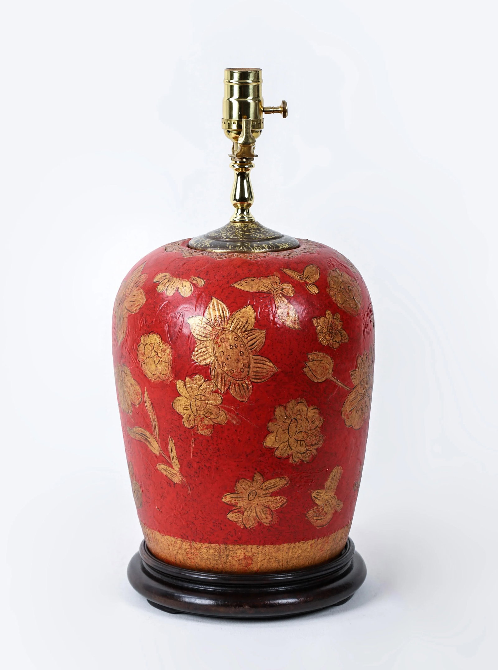 Red Hand Painted Flower Table Lamp - 6