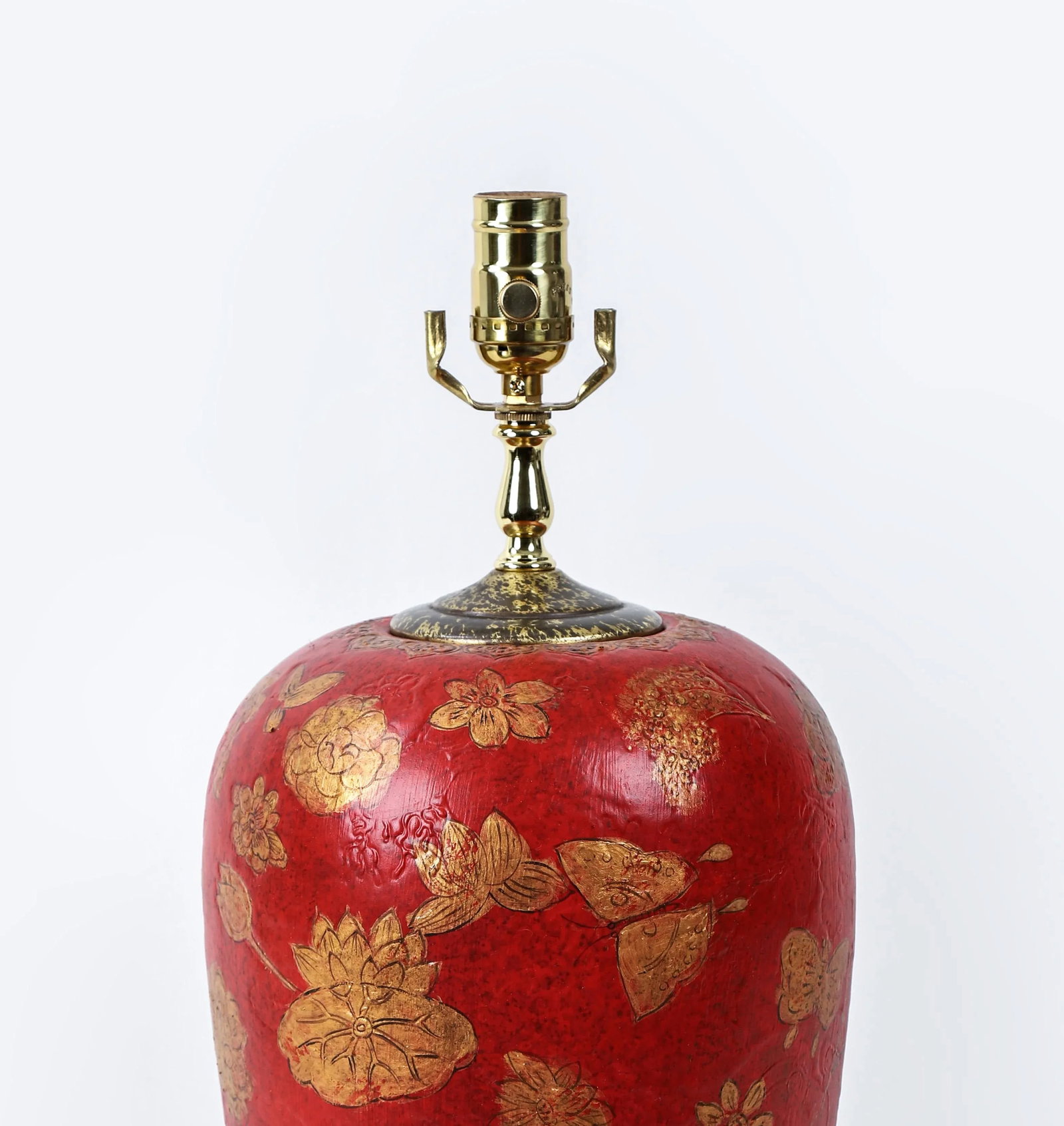 Red Hand Painted Flower Table Lamp - 8