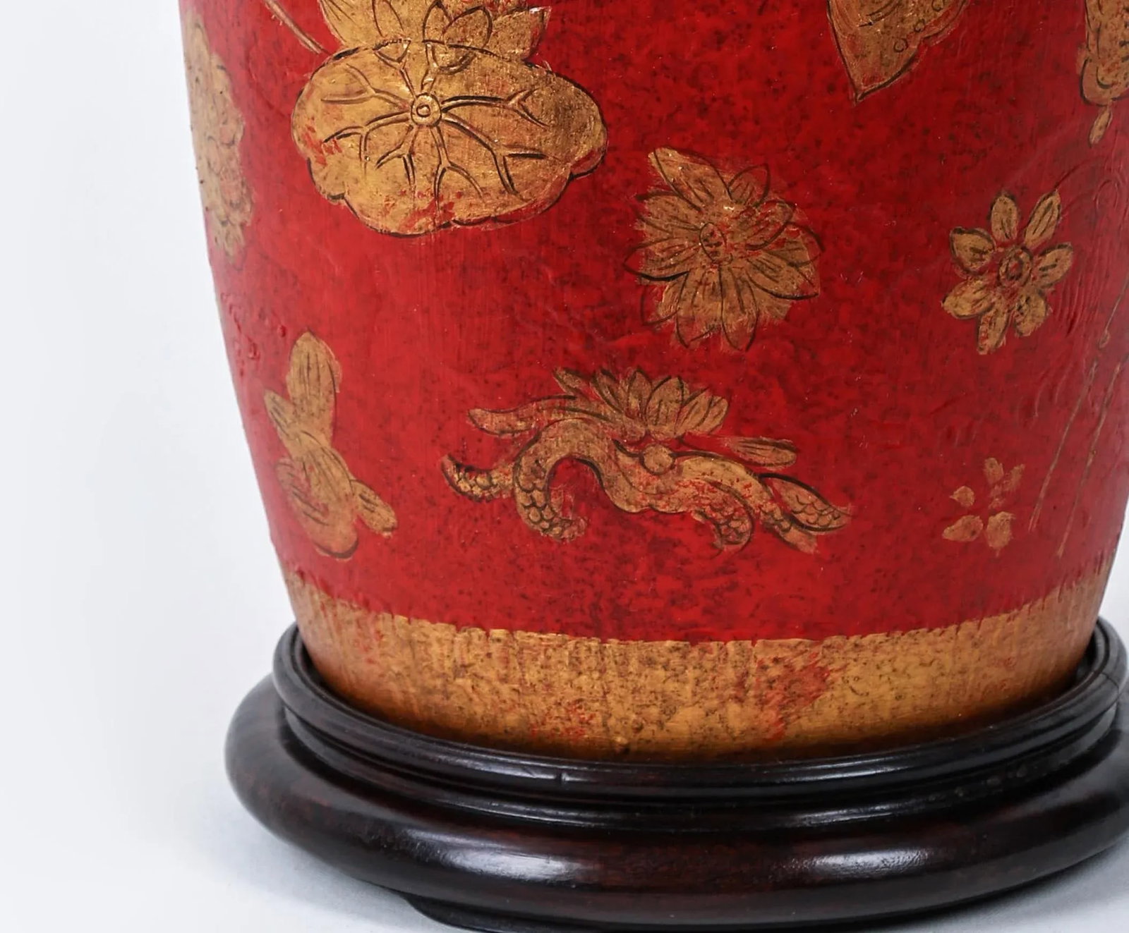 Red Hand Painted Flower Table Lamp - 9