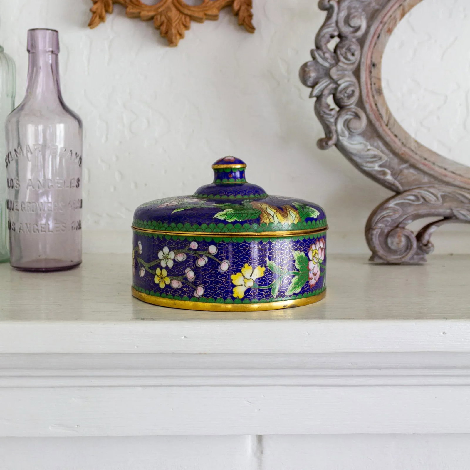 Blue and Polychrome Prunus Blossom Cloisonné Jewelry Catchall - 11