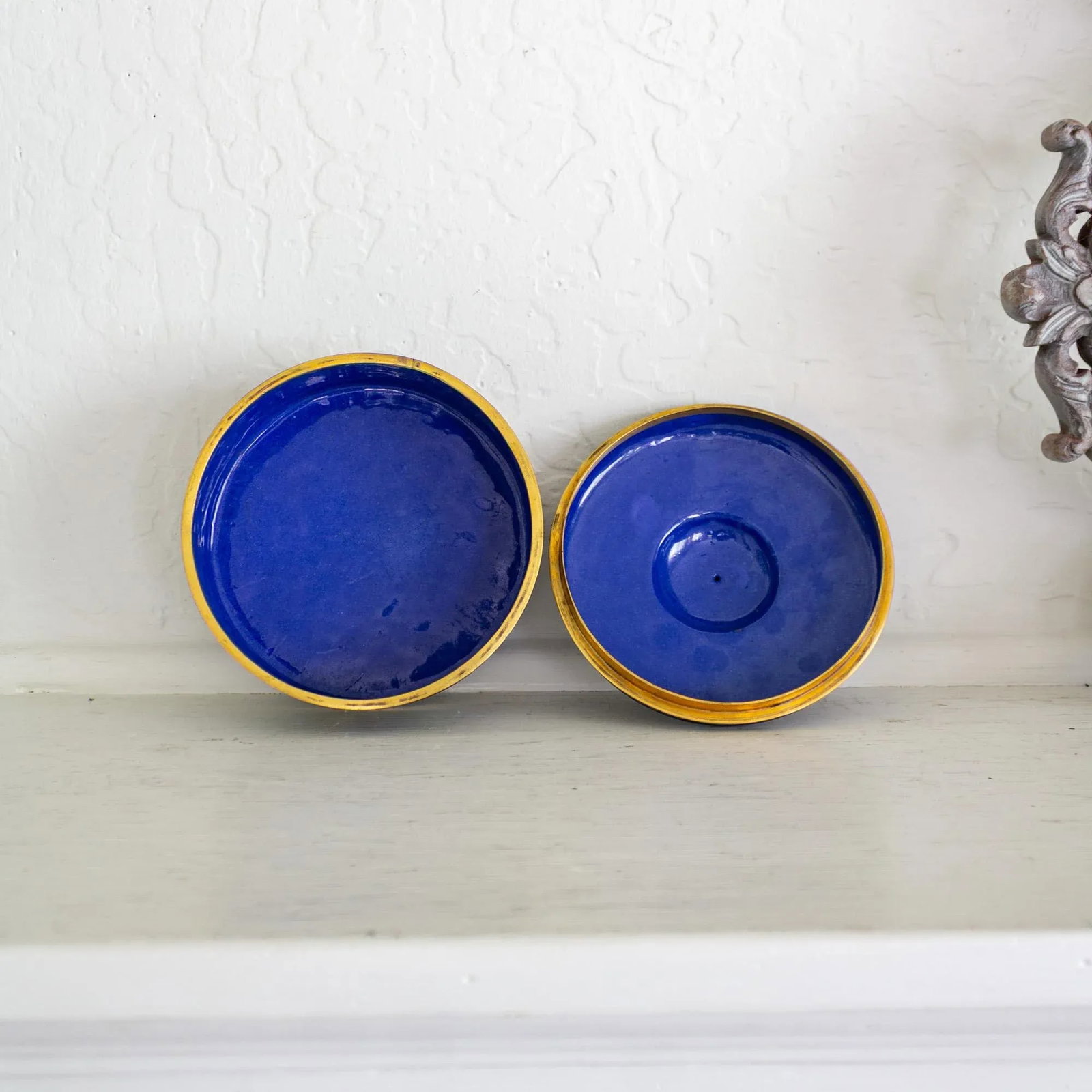 Blue and Polychrome Prunus Blossom Cloisonné Jewelry Catchall - 7