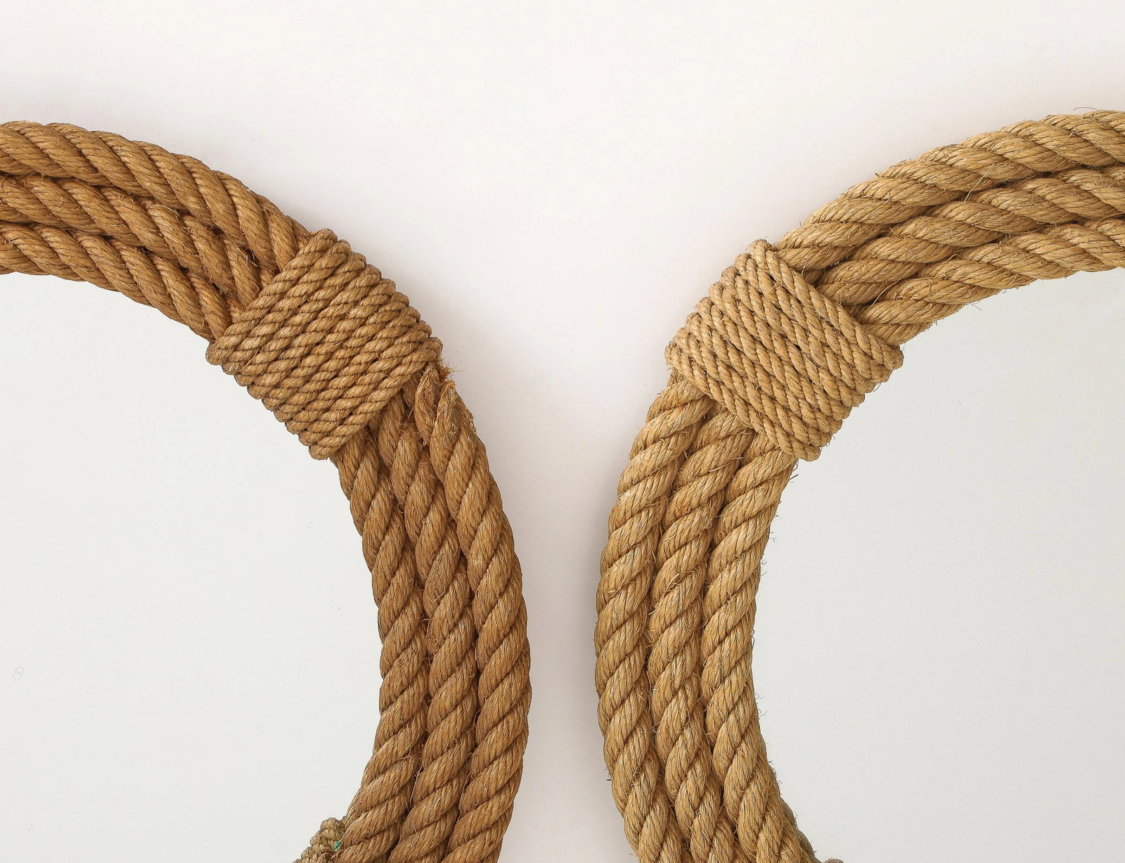 Pair of Audoux Minet Round Wall Rope Mirrors, France 1960s - 2