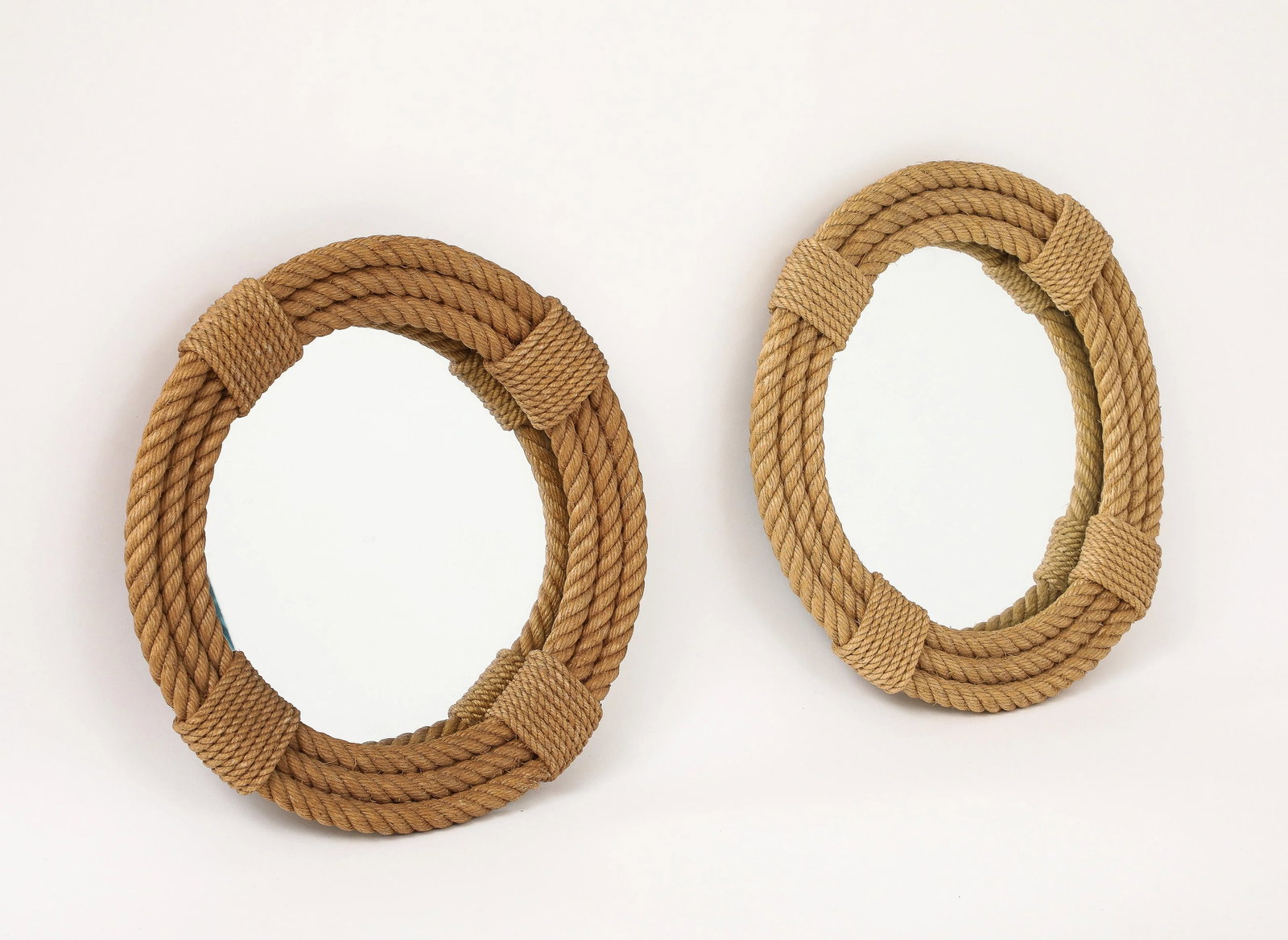 Pair of Audoux Minet Round Wall Rope Mirrors, France 1960s - 4