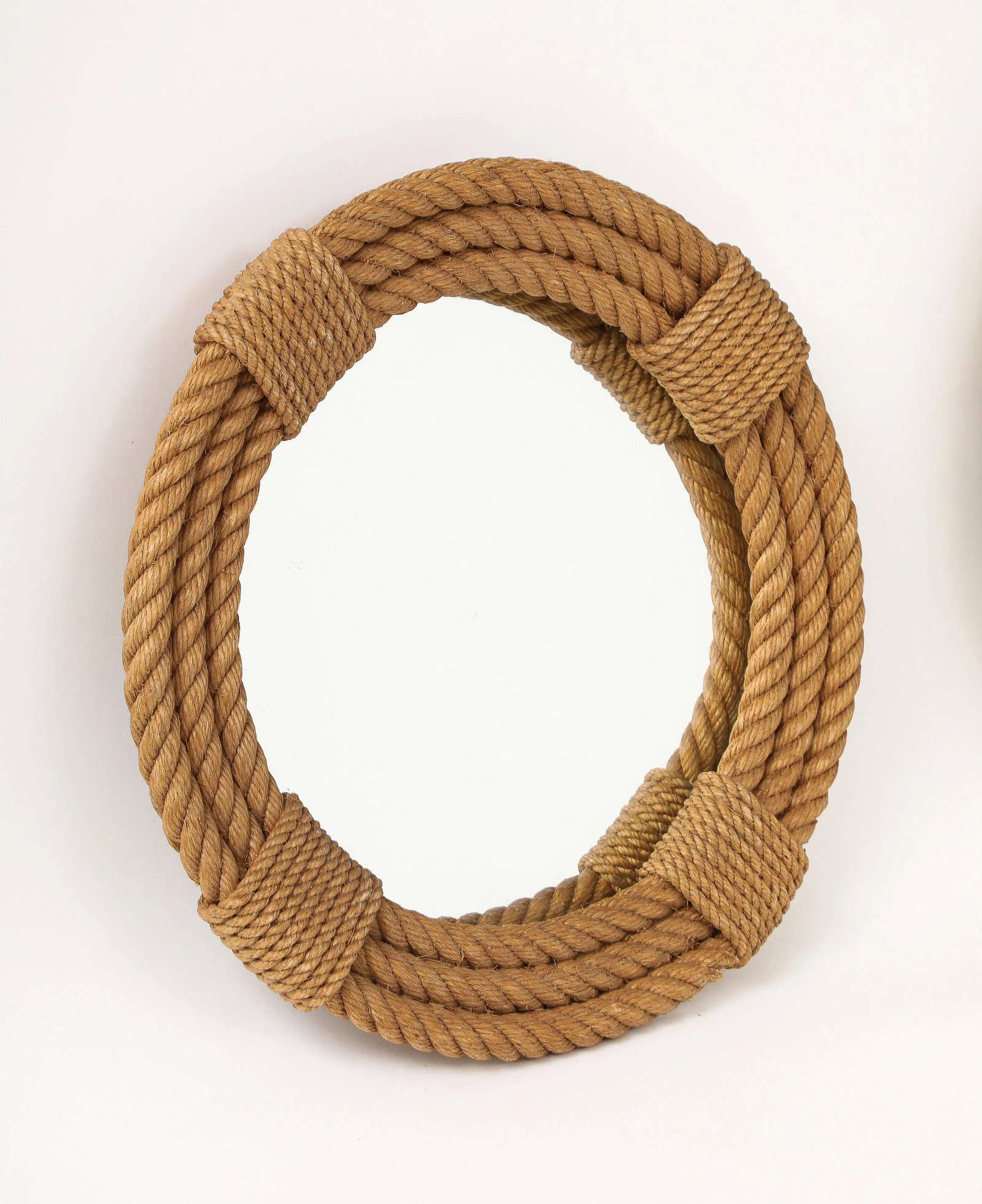 Pair of Audoux Minet Round Wall Rope Mirrors, France 1960s - 5