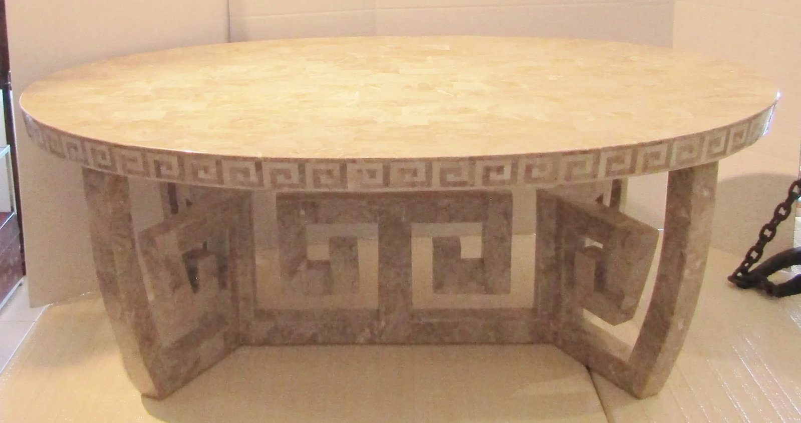 Rare 1970s Oval Tessellated Stone Greek Key Design Coffee Table Attr. Maitland-Smith - 2