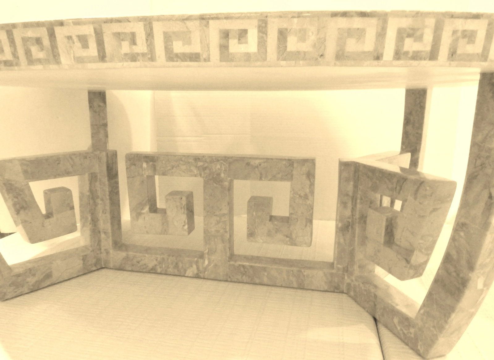 Rare 1970s Oval Tessellated Stone Greek Key Design Coffee Table Attr. Maitland-Smith - 4