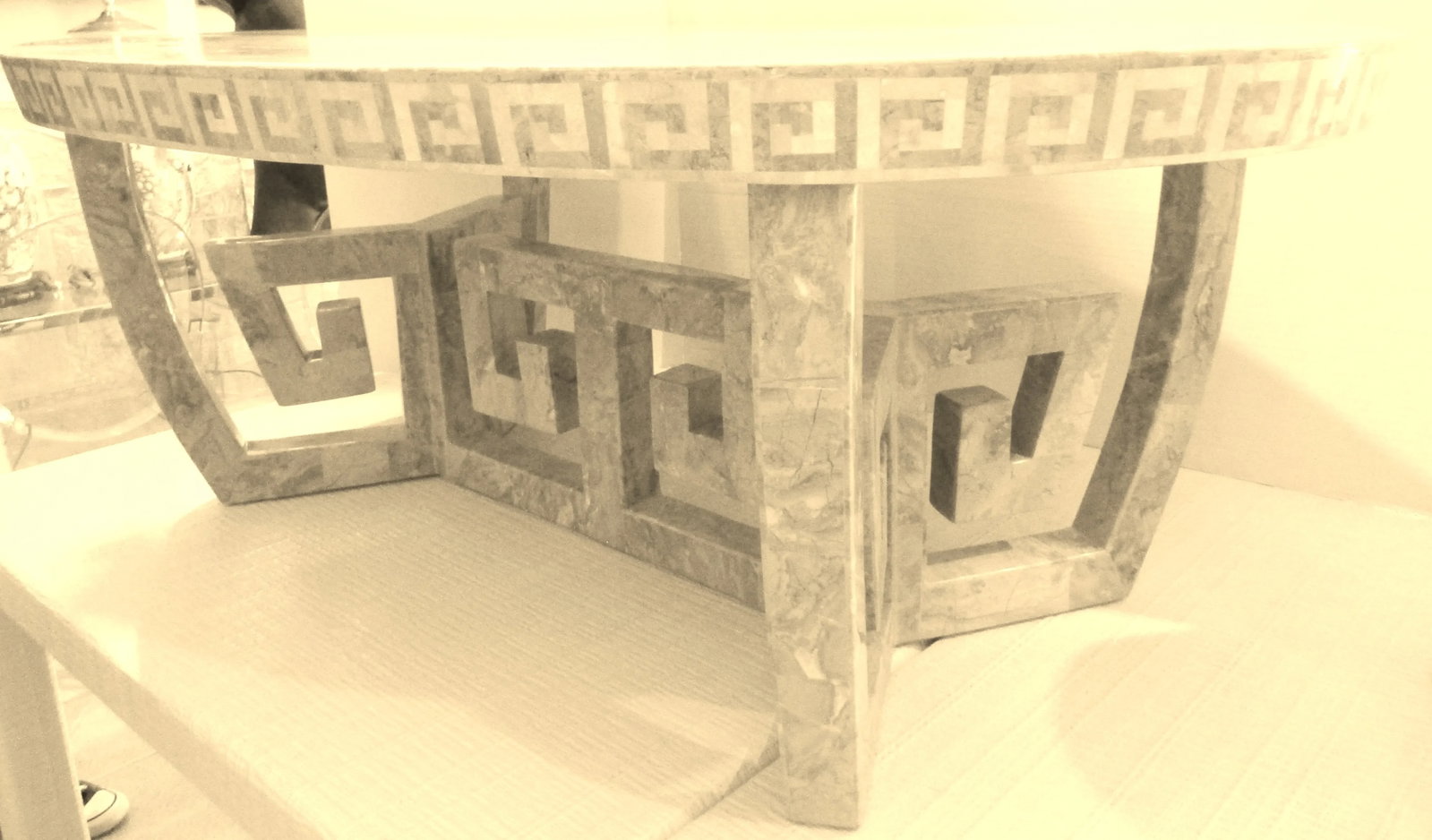 Rare 1970s Oval Tessellated Stone Greek Key Design Coffee Table Attr. Maitland-Smith - 5