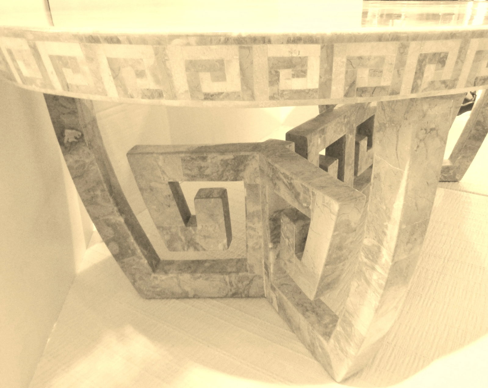 Rare 1970s Oval Tessellated Stone Greek Key Design Coffee Table Attr. Maitland-Smith - 6