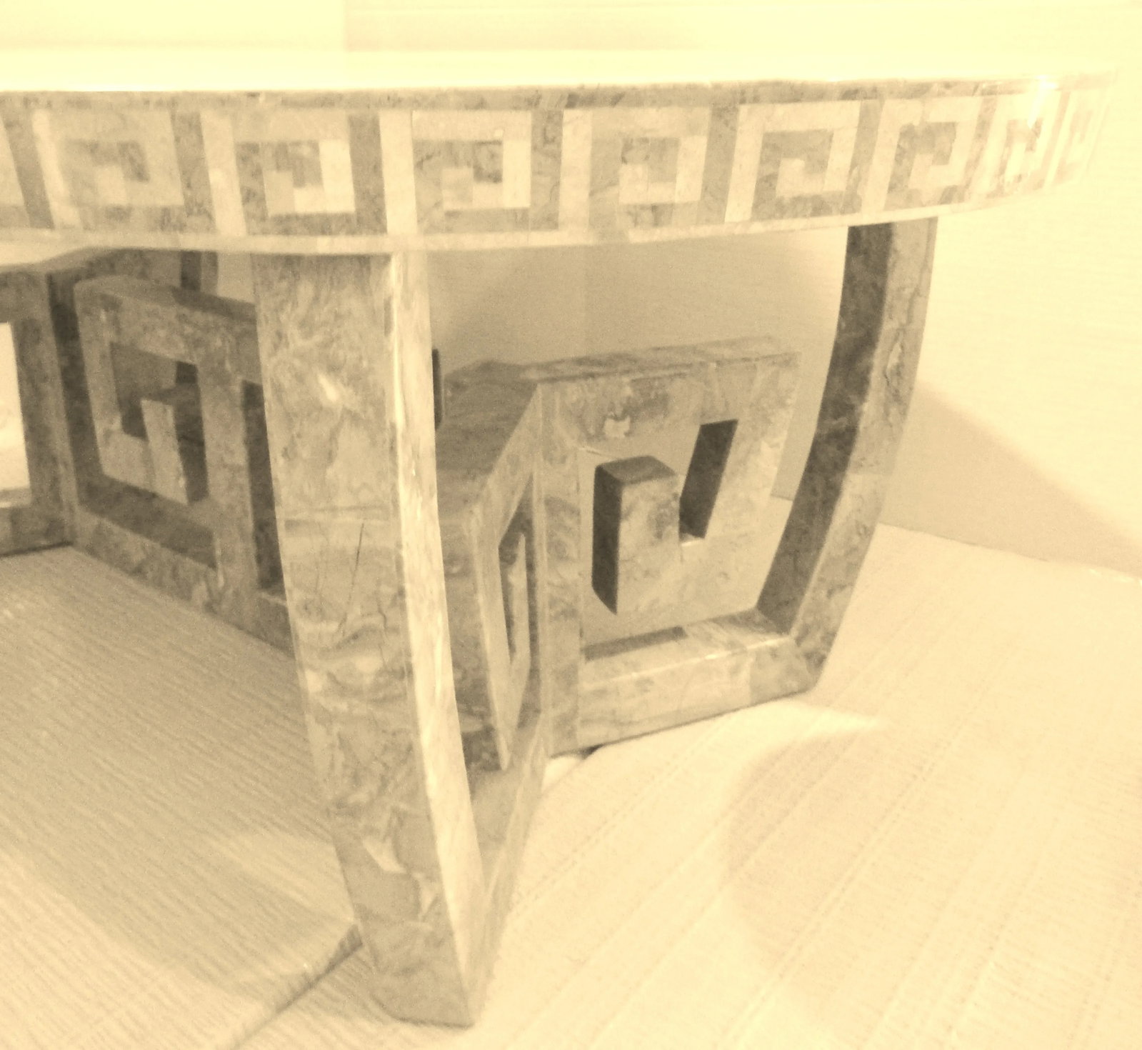 Rare 1970s Oval Tessellated Stone Greek Key Design Coffee Table Attr. Maitland-Smith - 8