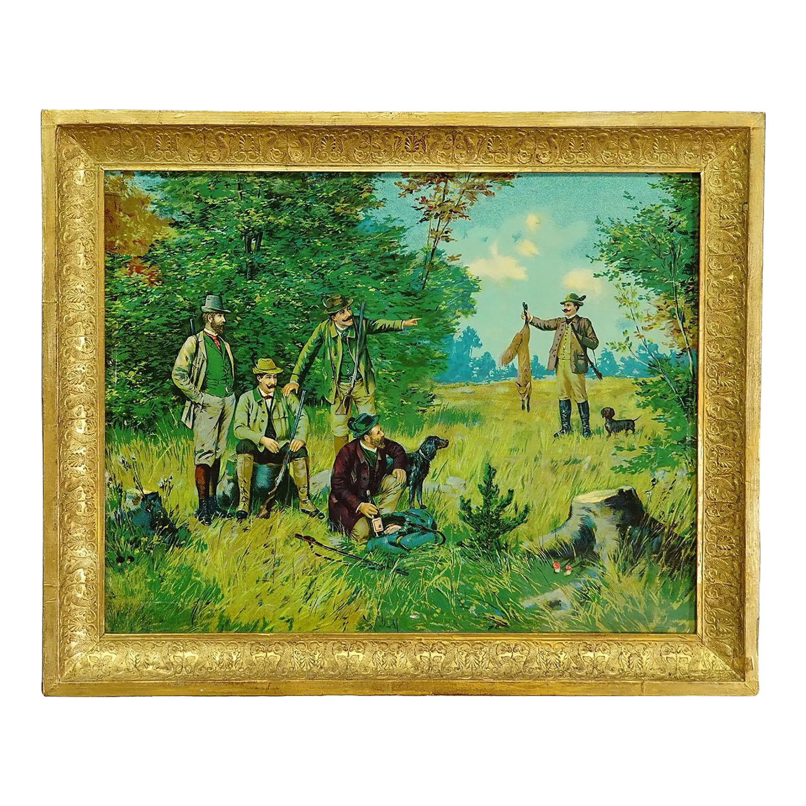 Antique Oil Print With Victorian Hunting Scene After Josef Ringeisen (1 of 7)