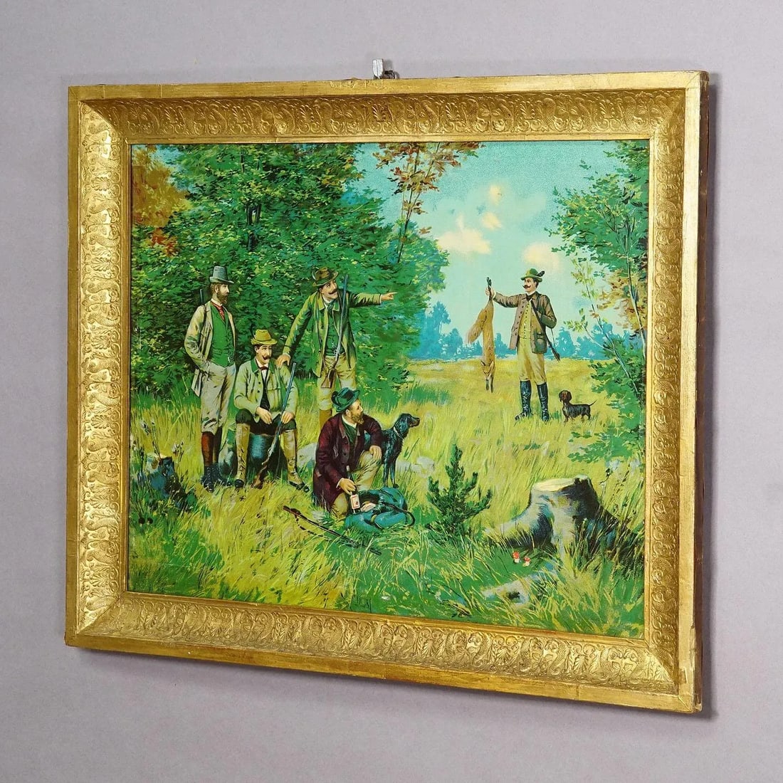 Antique Oil Print With Victorian Hunting Scene After Josef Ringeisen - 2
