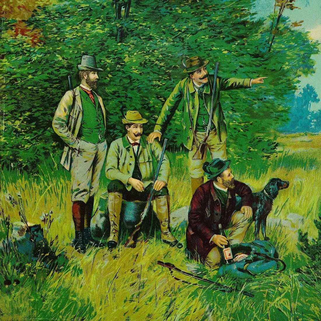 Antique Oil Print With Victorian Hunting Scene After Josef Ringeisen - 3