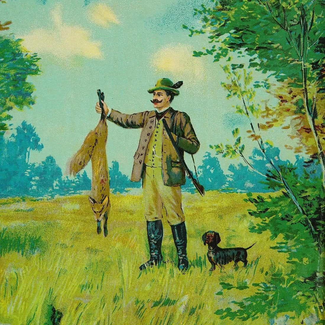 Antique Oil Print With Victorian Hunting Scene After Josef Ringeisen - 4