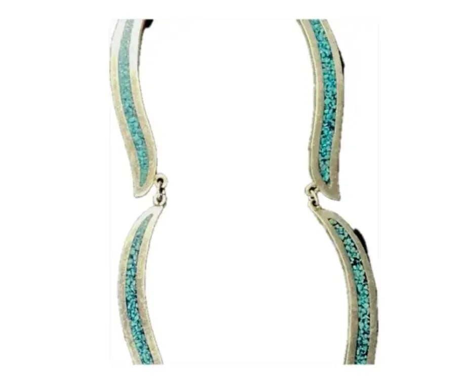 Mexican Alpaca Silver and Turquoise Inlay Necklace - 5