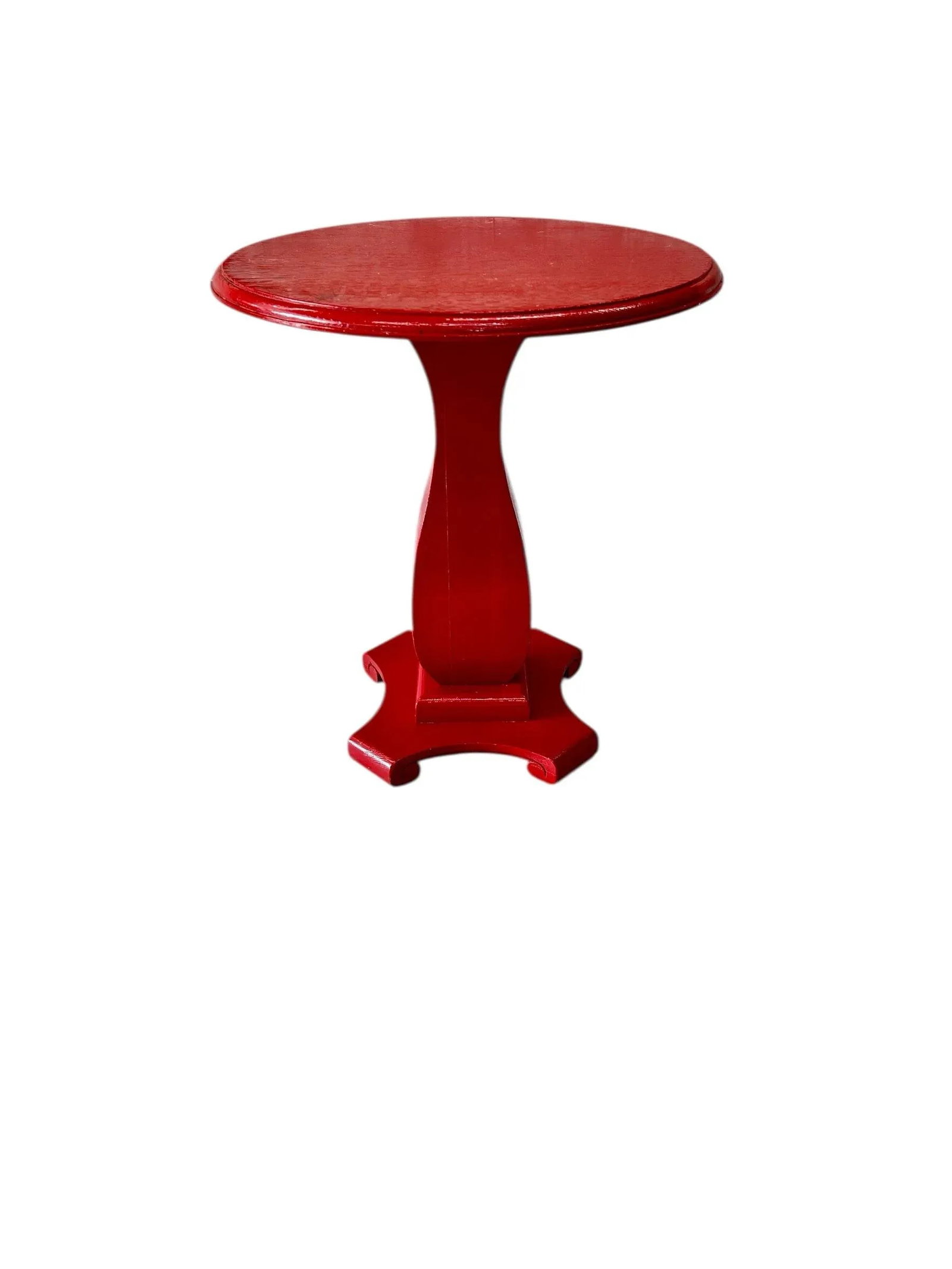 Vintage Oak Painted Red Pedestal Drink Table Side Table - 2