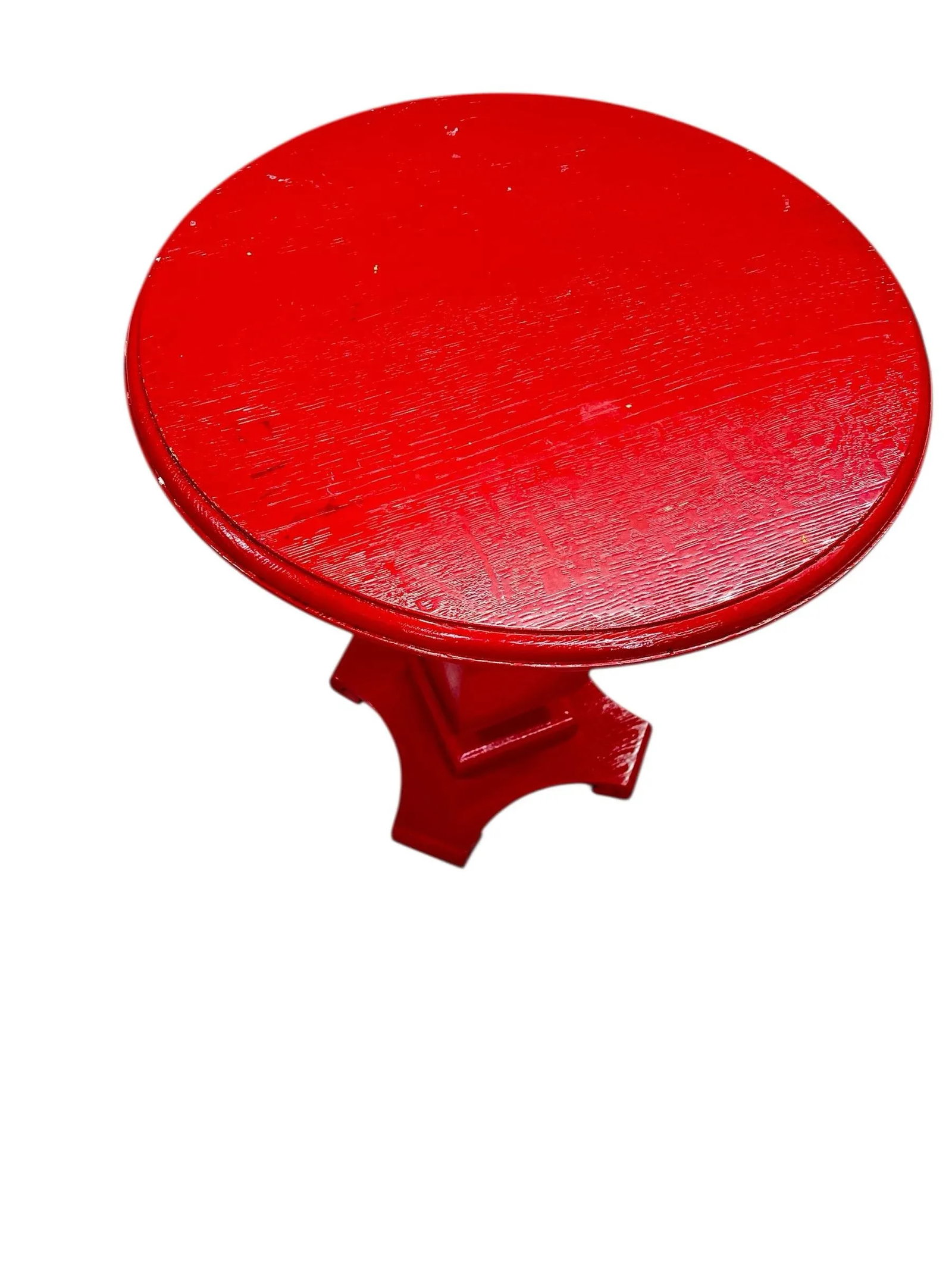 Vintage Oak Painted Red Pedestal Drink Table Side Table - 3