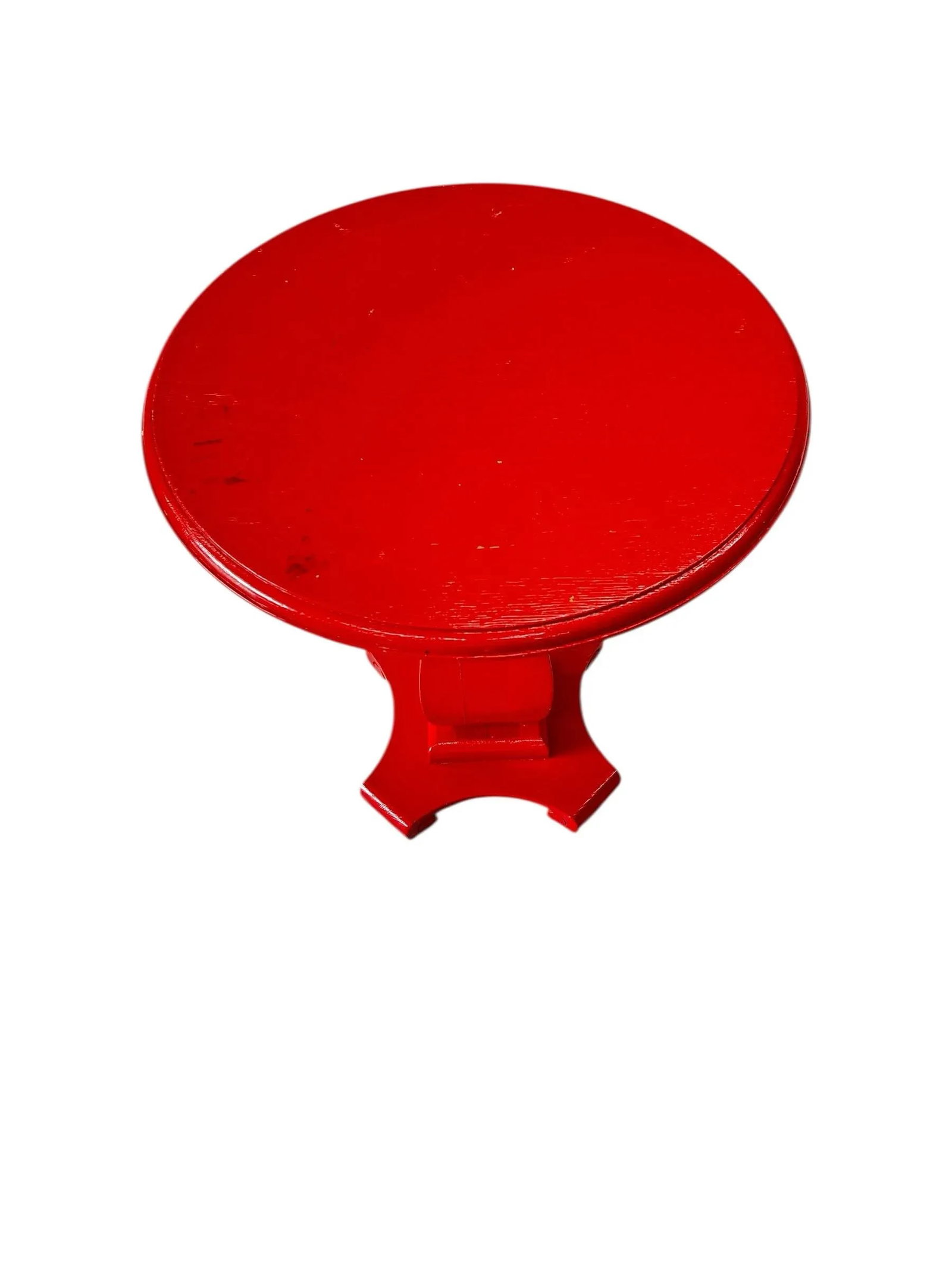 Vintage Oak Painted Red Pedestal Drink Table Side Table - 4