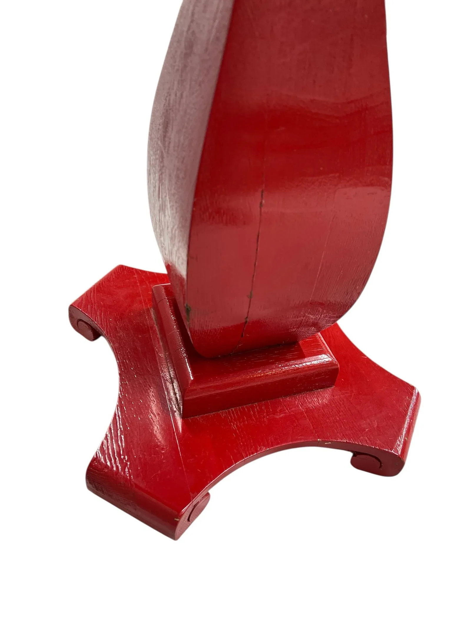 Vintage Oak Painted Red Pedestal Drink Table Side Table - 5