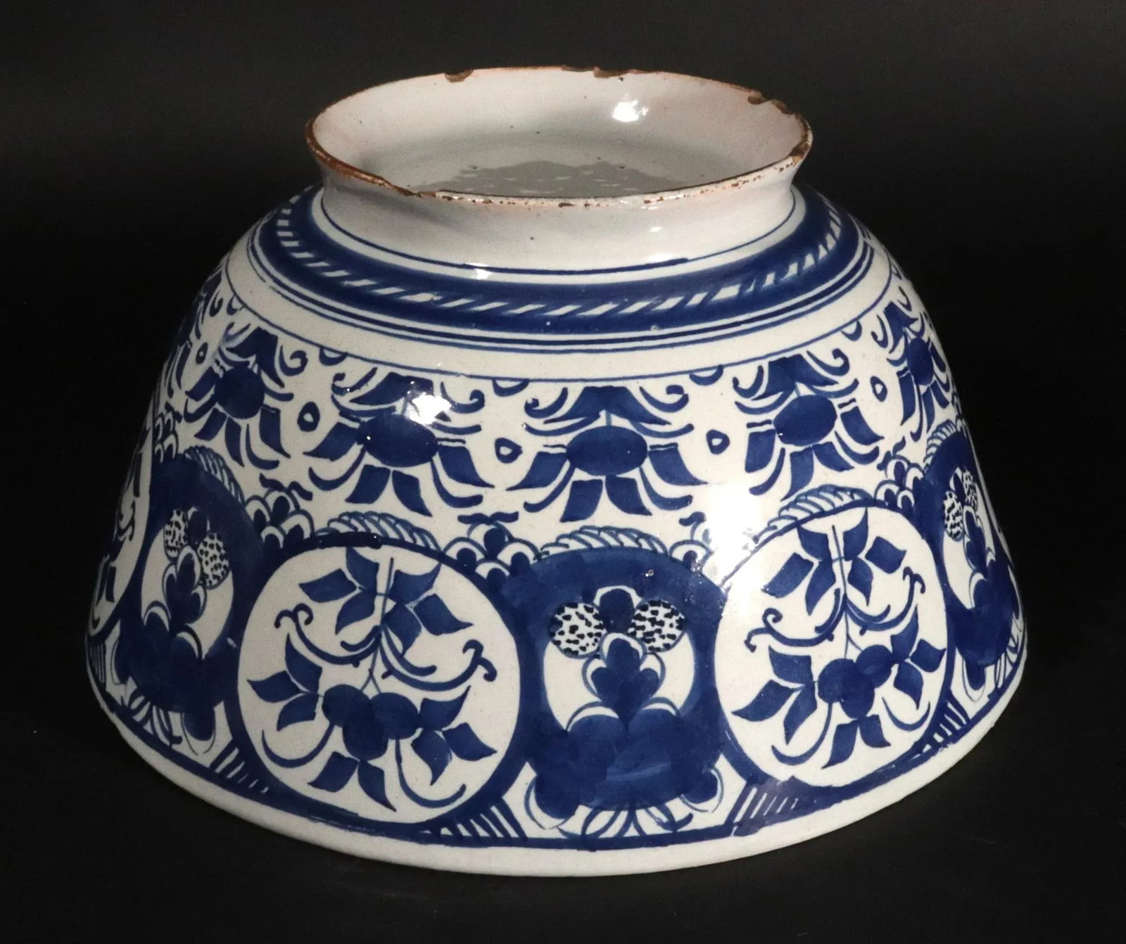 18th Century Dutch Delft Blue & White Chinoiserie Punch Bowl, Circa 1720 - 4