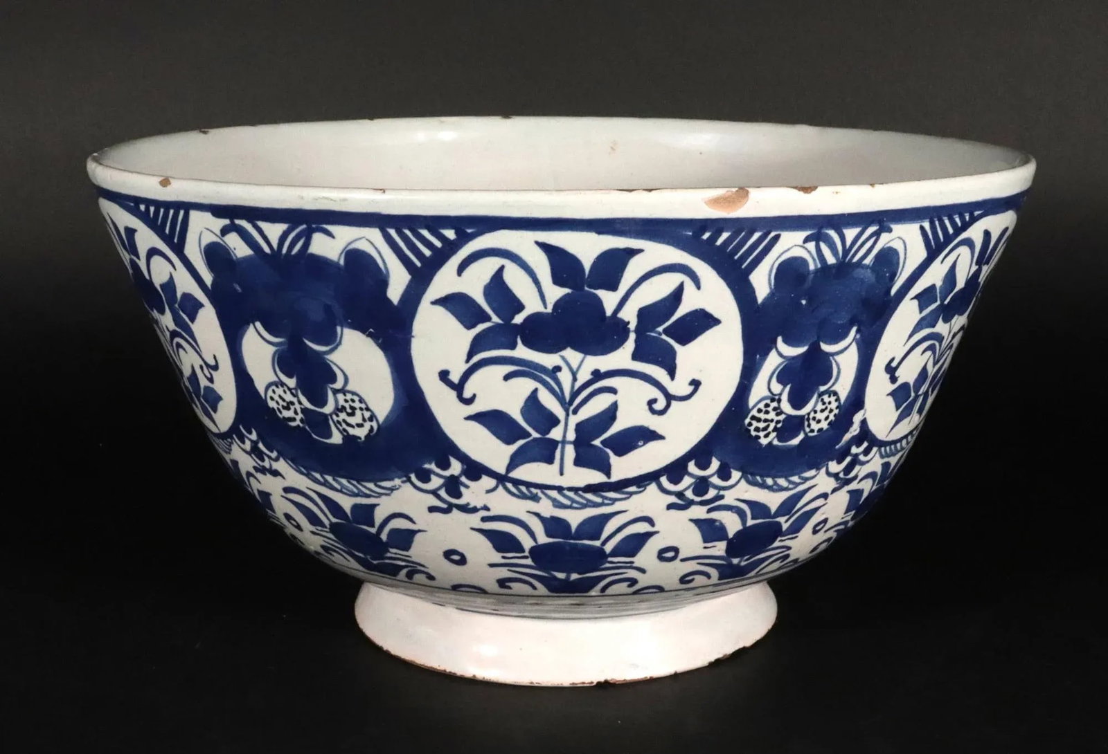 18th Century Dutch Delft Blue & White Chinoiserie Punch Bowl, Circa 1720 - 6