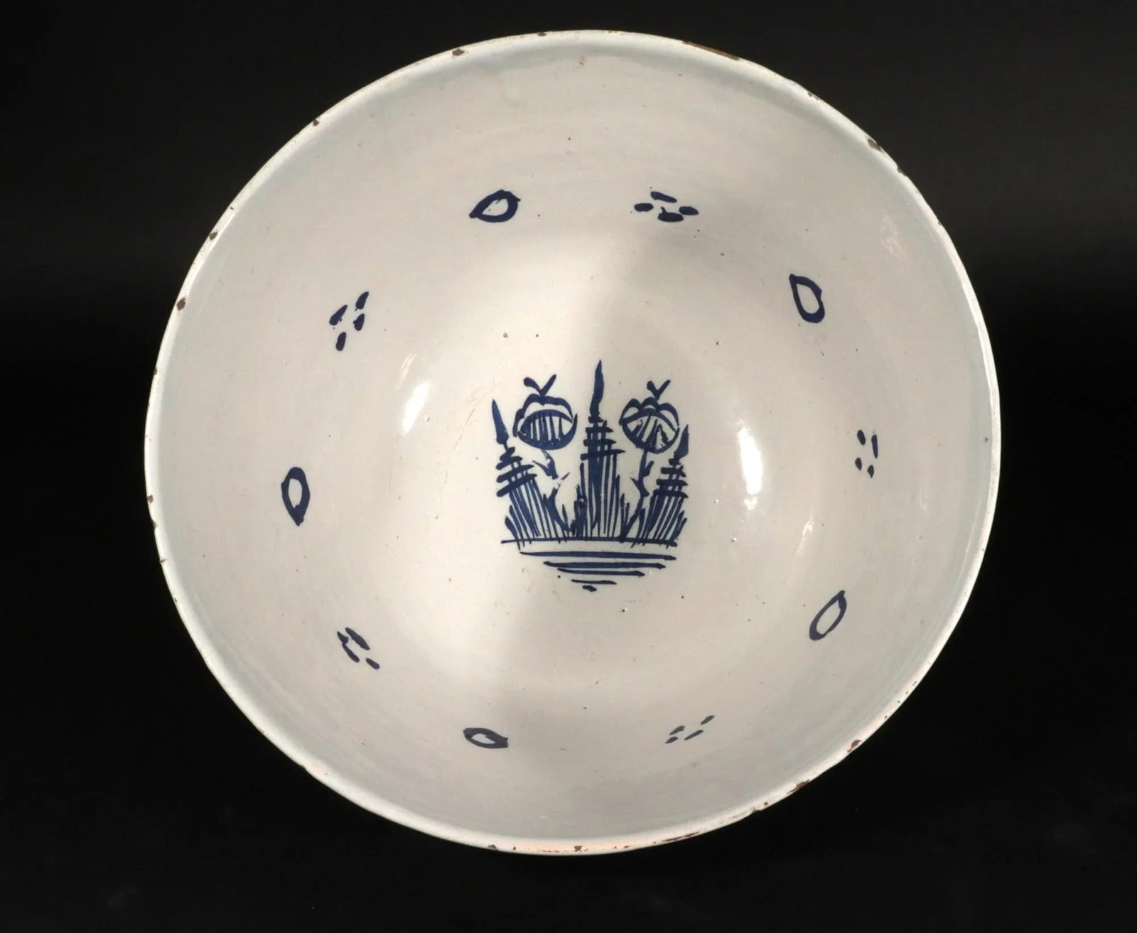 18th Century Dutch Delft Blue & White Chinoiserie Punch Bowl, Circa 1720 - 7