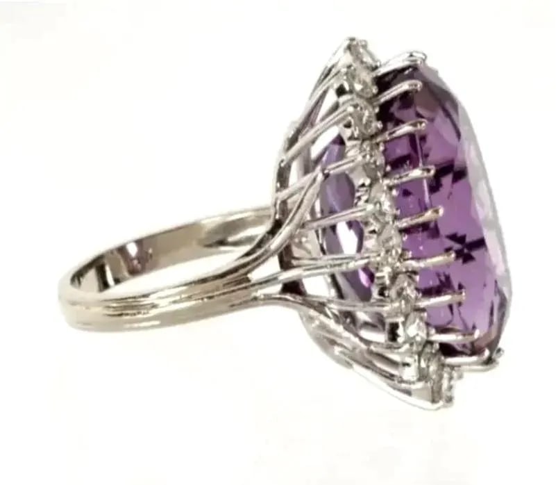 14k White Gold Amethyst and Diamond Ring - 2