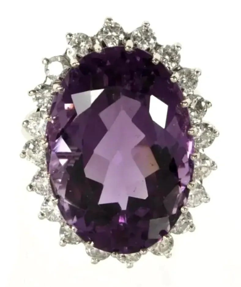 14k White Gold Amethyst and Diamond Ring - 4