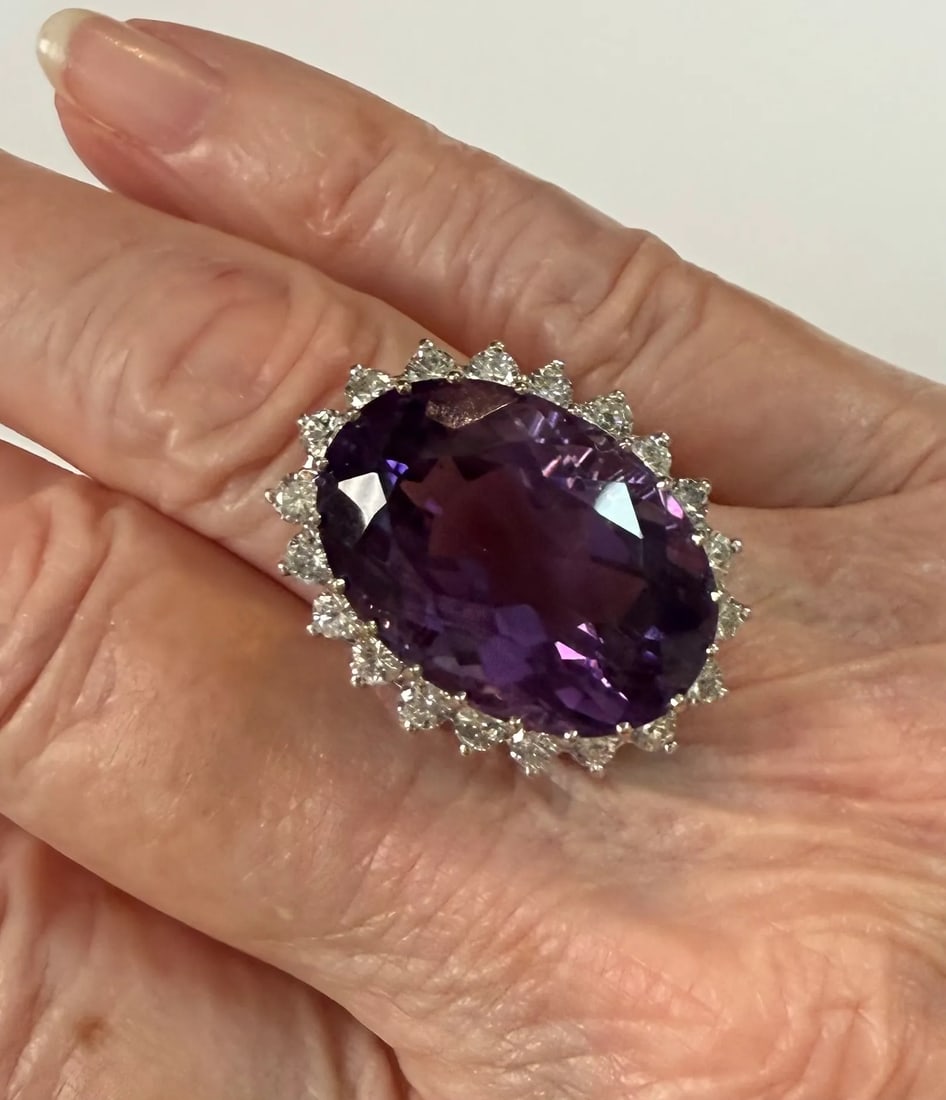 14k White Gold Amethyst and Diamond Ring - 6