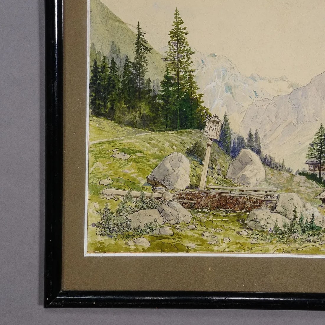 Alpine Landscape Watercolor Painting With Tyrolean Mountain Hut - 2