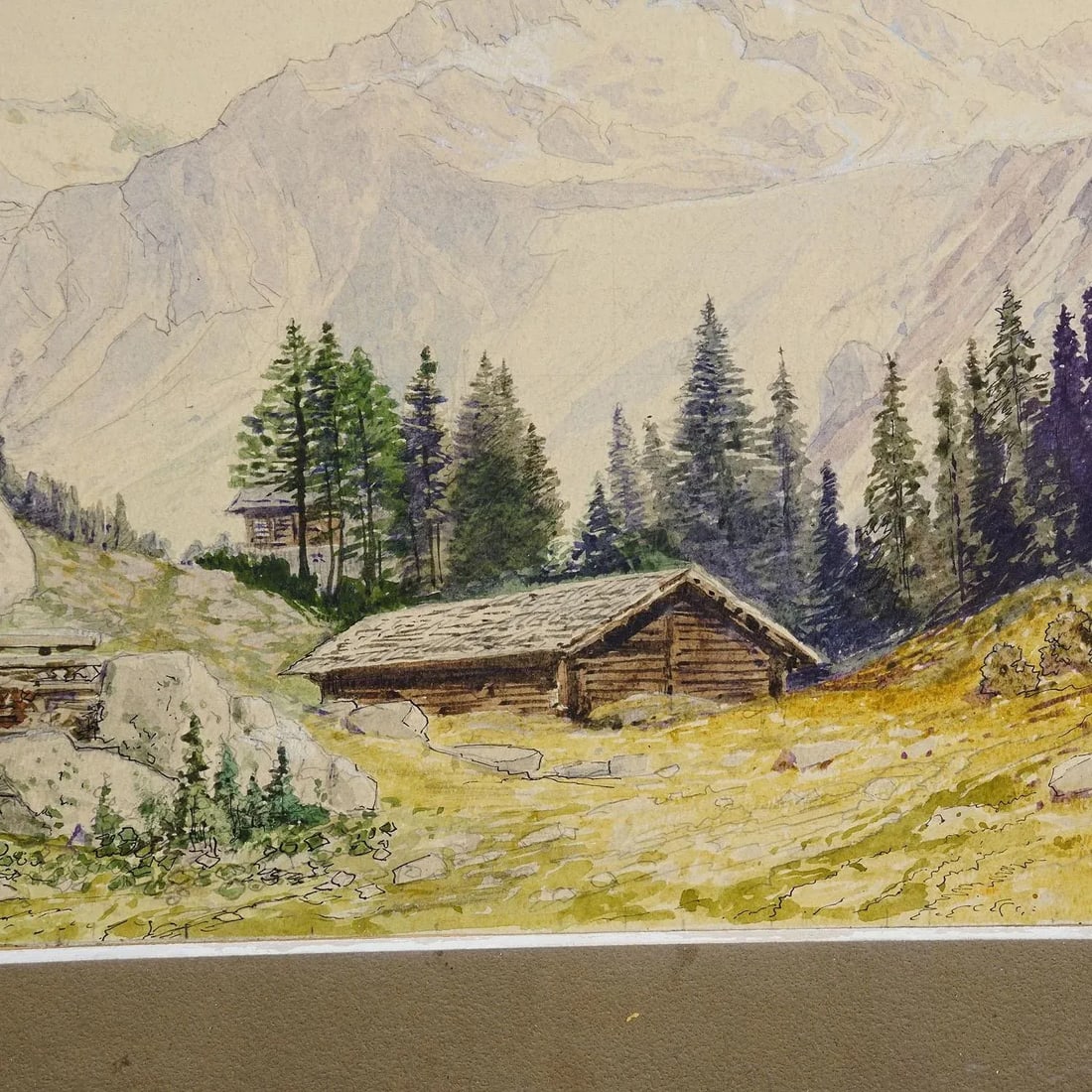 Alpine Landscape Watercolor Painting With Tyrolean Mountain Hut - 3