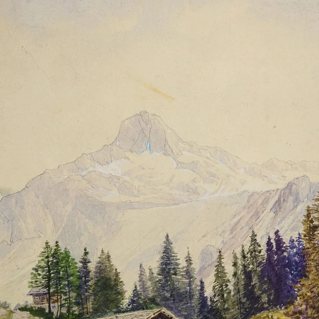Alpine Landscape Watercolor Painting With Tyrolean Mountain Hut - 4