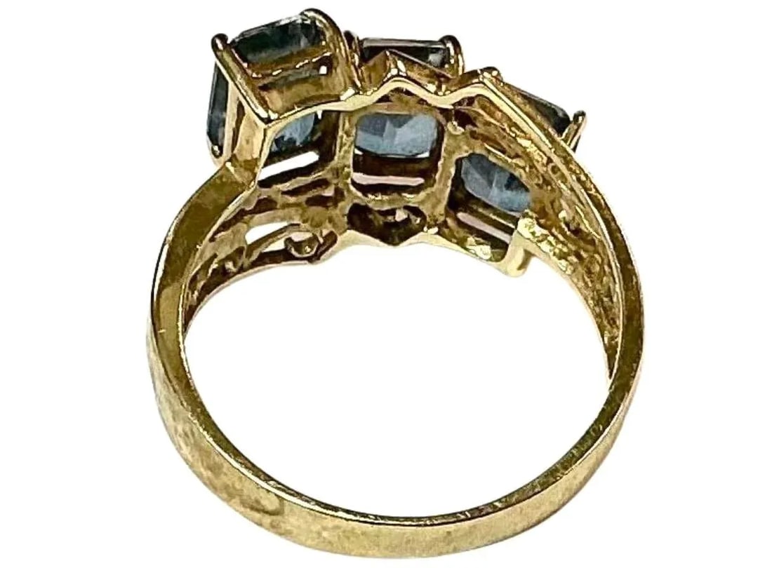 Three Stone Blue Topaz 10k Yellow Gold Ring - 5