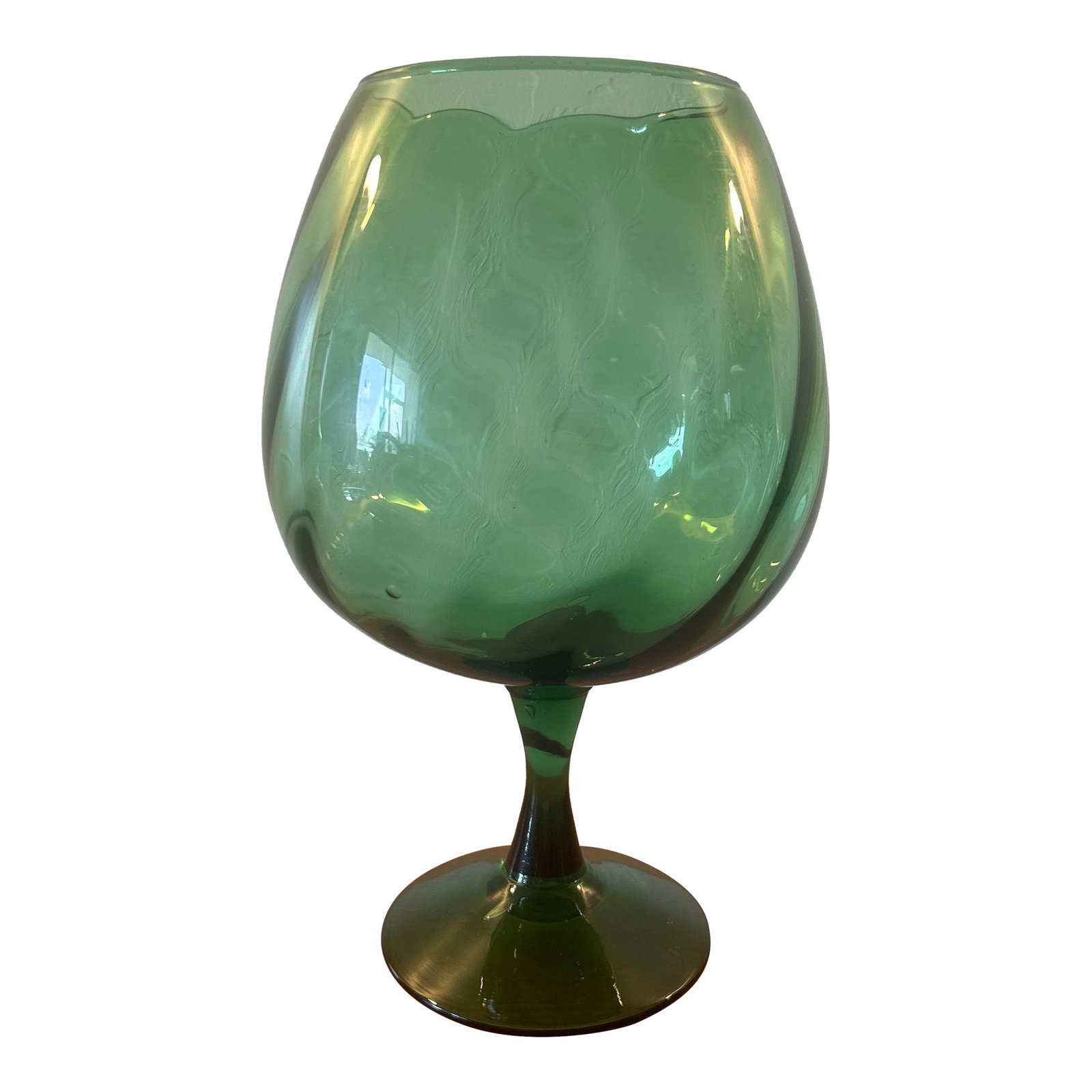 Mid-Century Italian Empoli Green Optic Glass Compote Pedestal Bowl: Beautiful mid century Italian Empoli optic art glass perfect for your glass collection and your mid century decor. Very nice green color hand made perfect condition Condition: Alterations: Original Co
