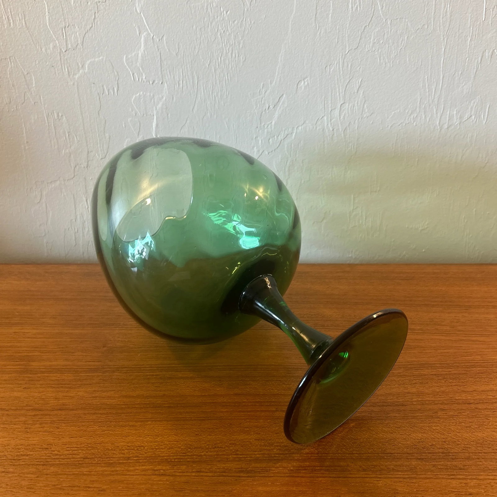 Mid-Century Italian Empoli Green Optic Glass Compote Pedestal Bowl - 3