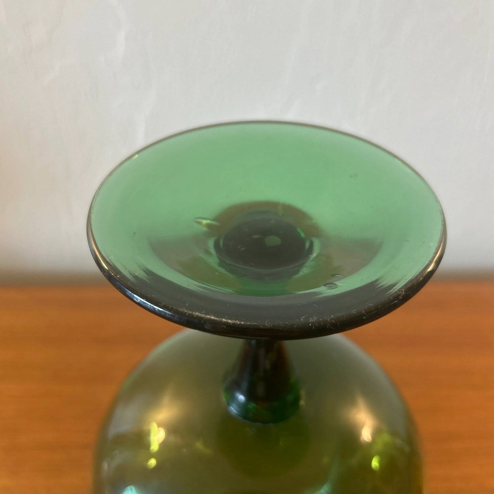 Mid-Century Italian Empoli Green Optic Glass Compote Pedestal Bowl - 4