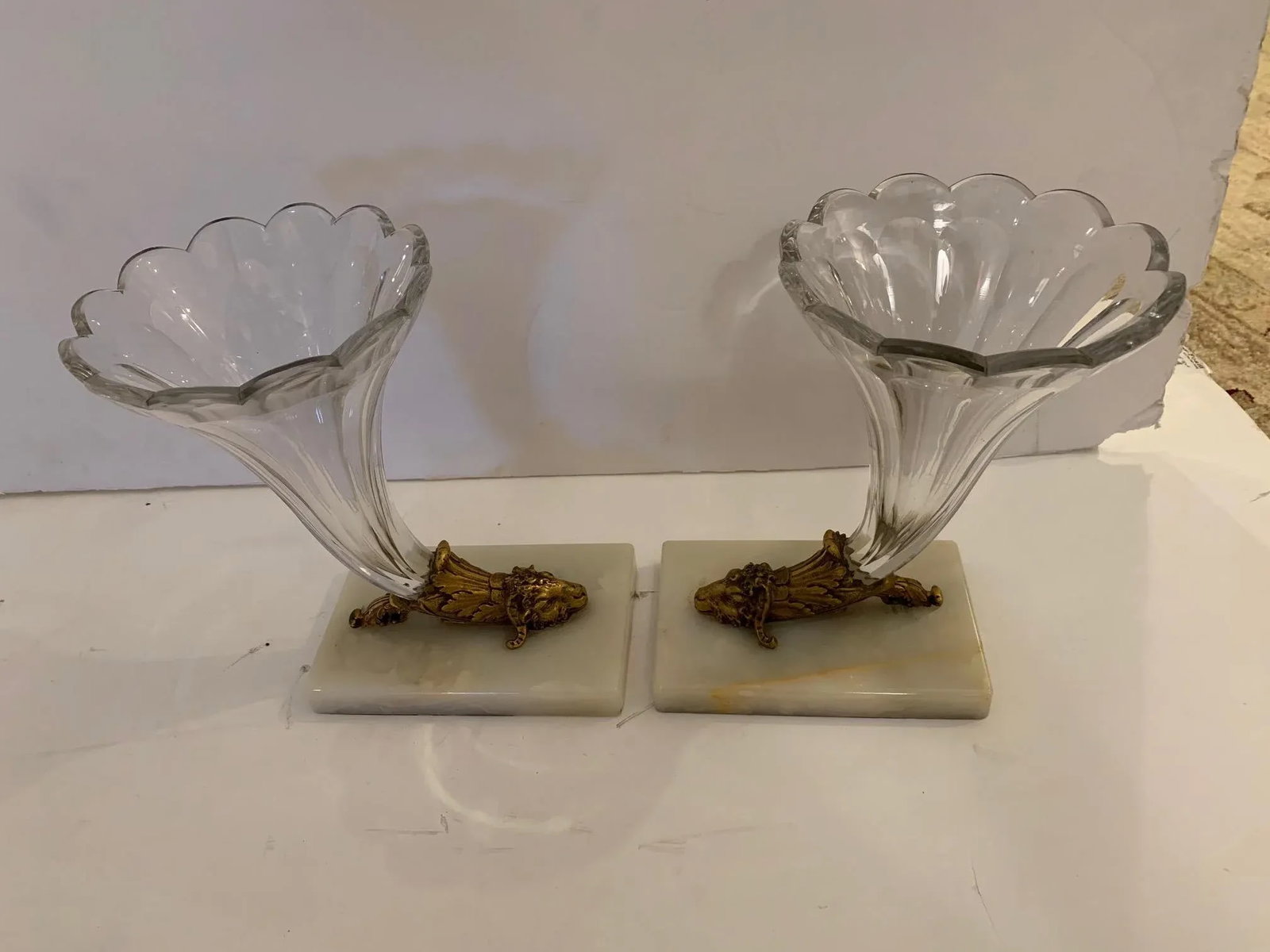 Cut Glass Marble and Bronze Cornucopia -A Pair - 10