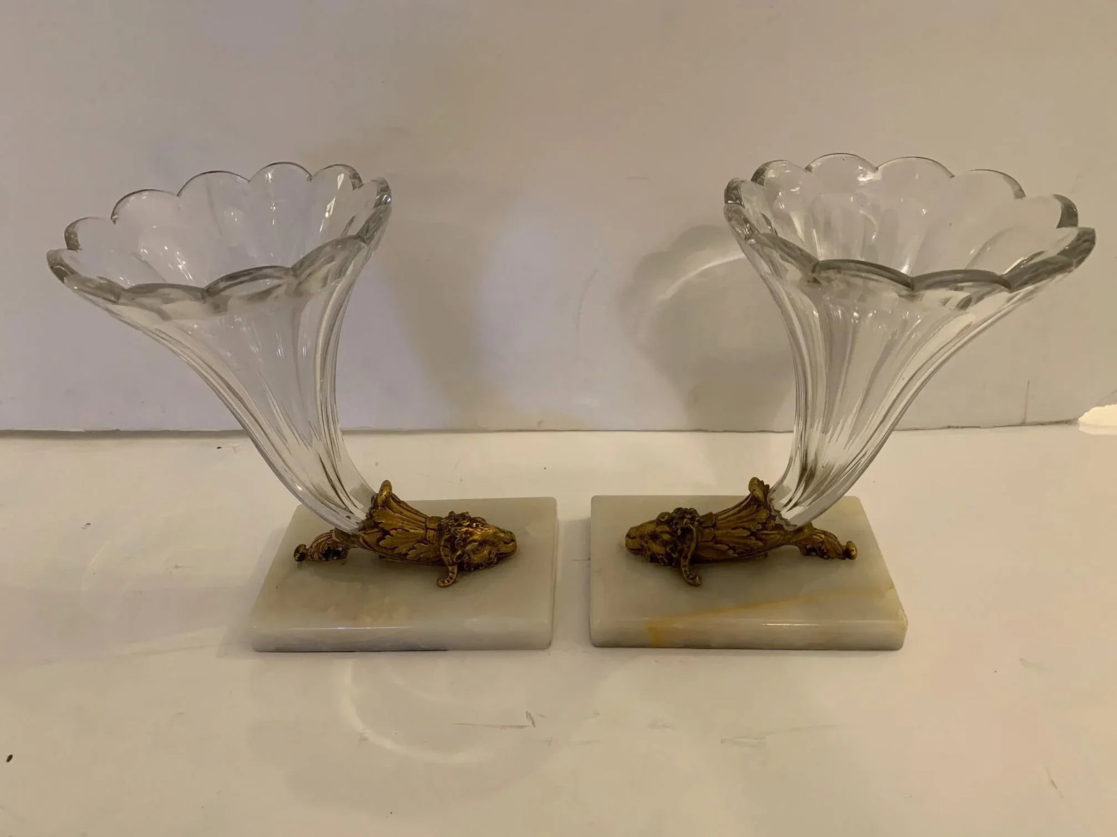 Cut Glass Marble and Bronze Cornucopia -A Pair - 12