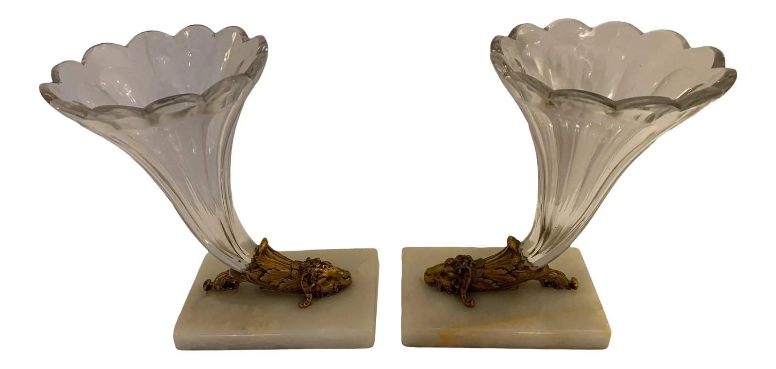 Cut Glass Marble and Bronze Cornucopia -A Pair (1 of 12)