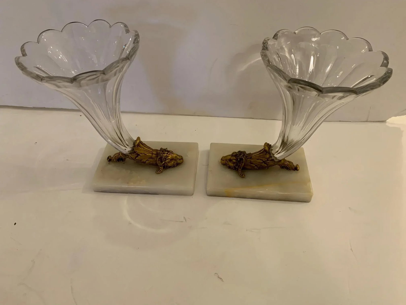 Cut Glass Marble and Bronze Cornucopia -A Pair - 3