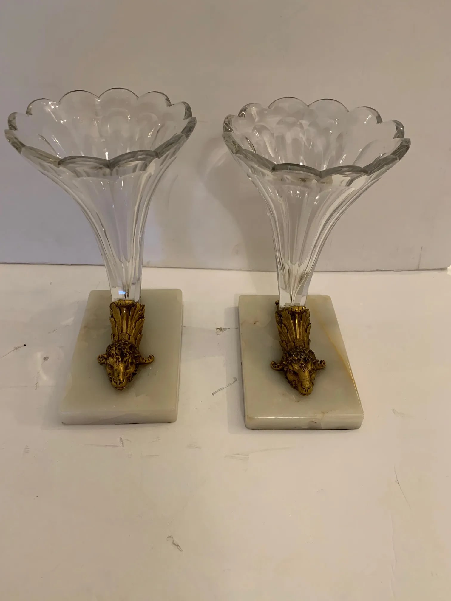 Cut Glass Marble and Bronze Cornucopia -A Pair - 4