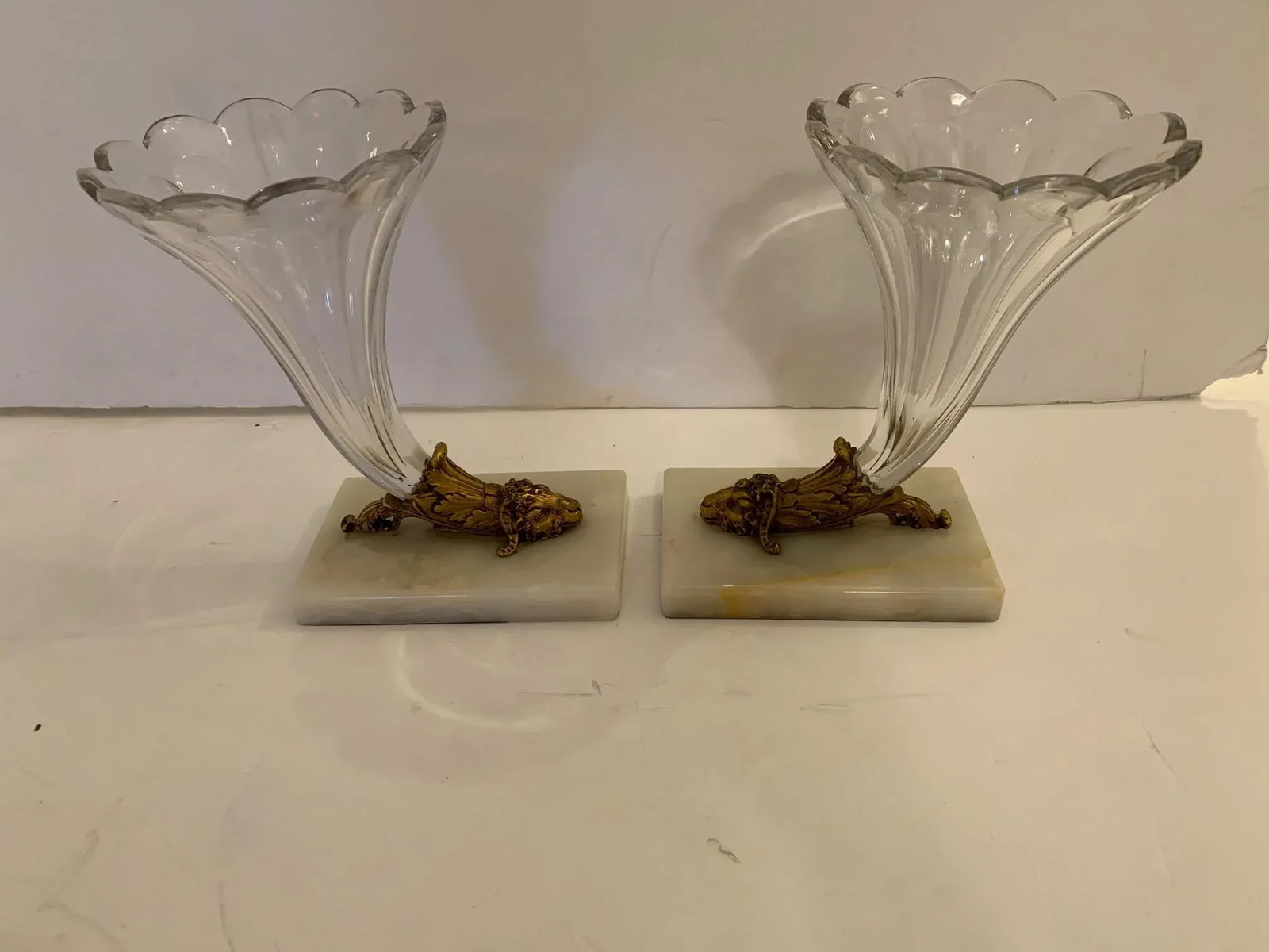 Cut Glass Marble and Bronze Cornucopia -A Pair - 6