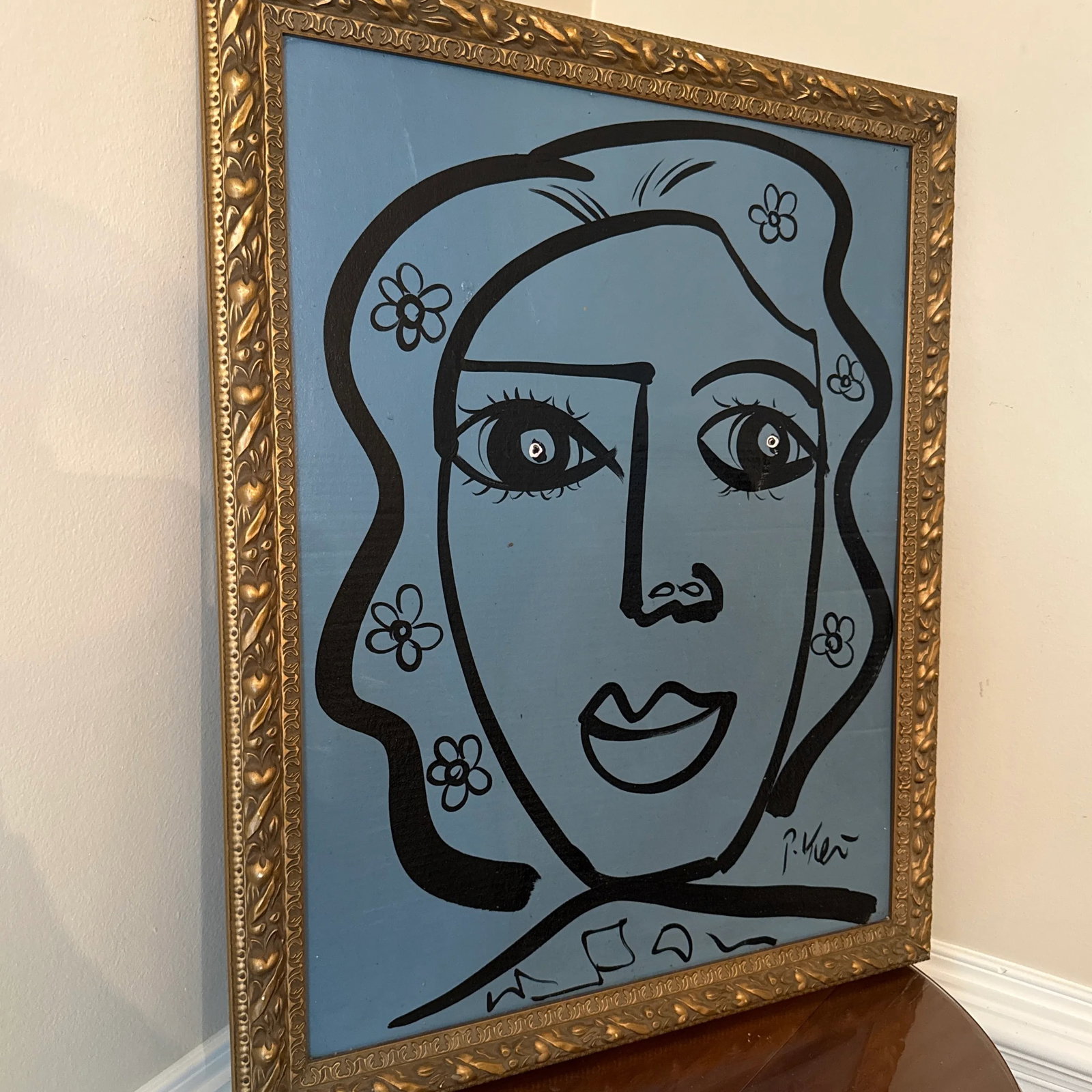 1970s Peter Keil Original Blue Abstract Portrait Painting, Framed - 3