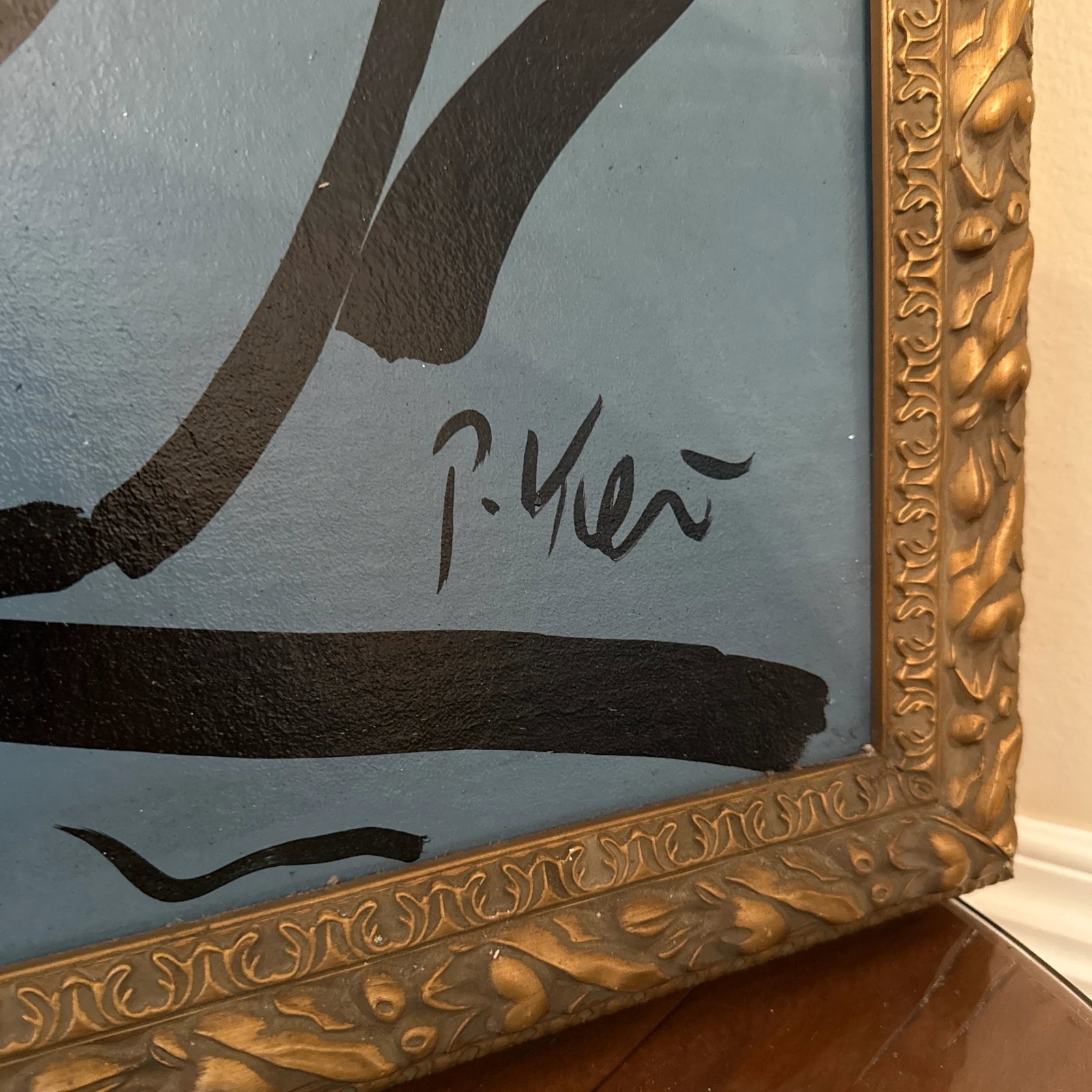 1970s Peter Keil Original Blue Abstract Portrait Painting, Framed - 4