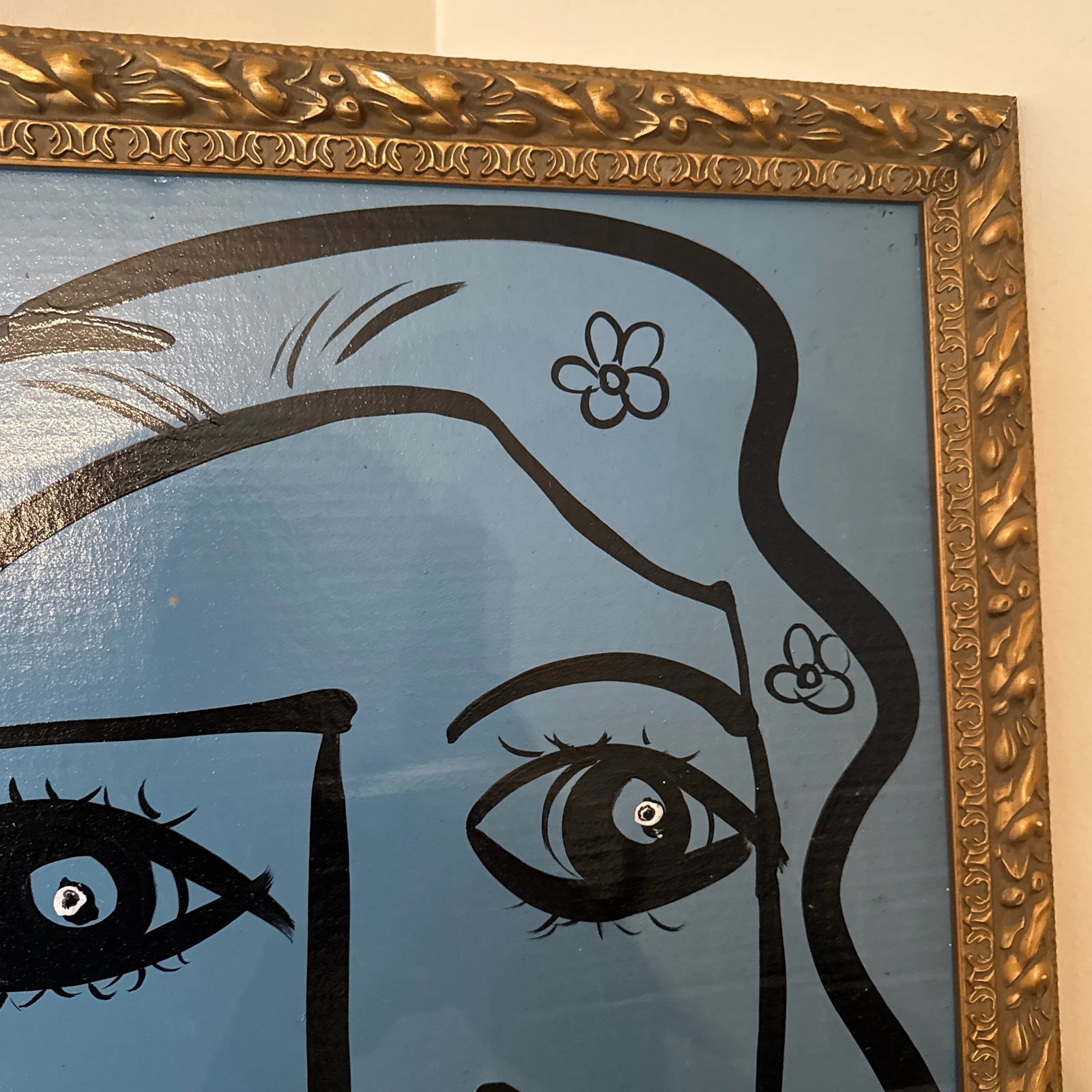 1970s Peter Keil Original Blue Abstract Portrait Painting, Framed - 5