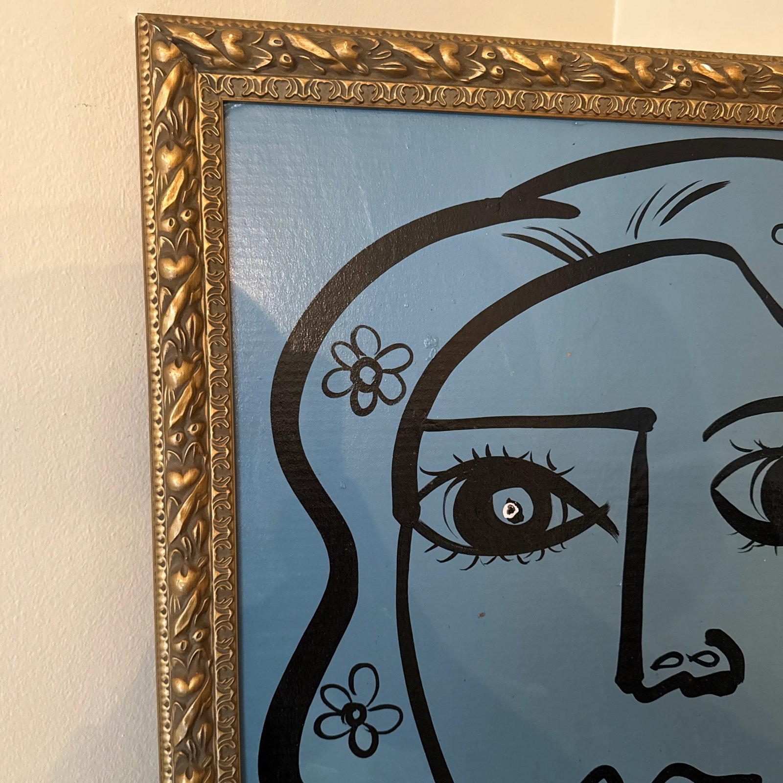 1970s Peter Keil Original Blue Abstract Portrait Painting, Framed - 6