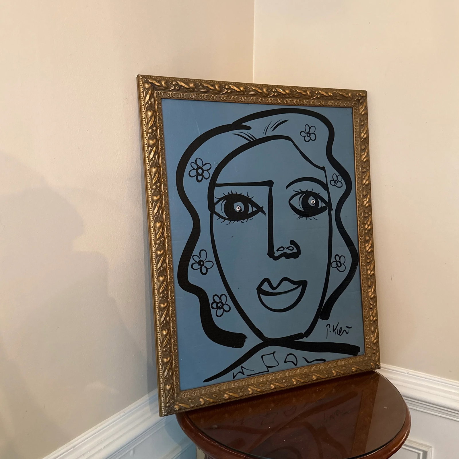 1970s Peter Keil Original Blue Abstract Portrait Painting, Framed - 8