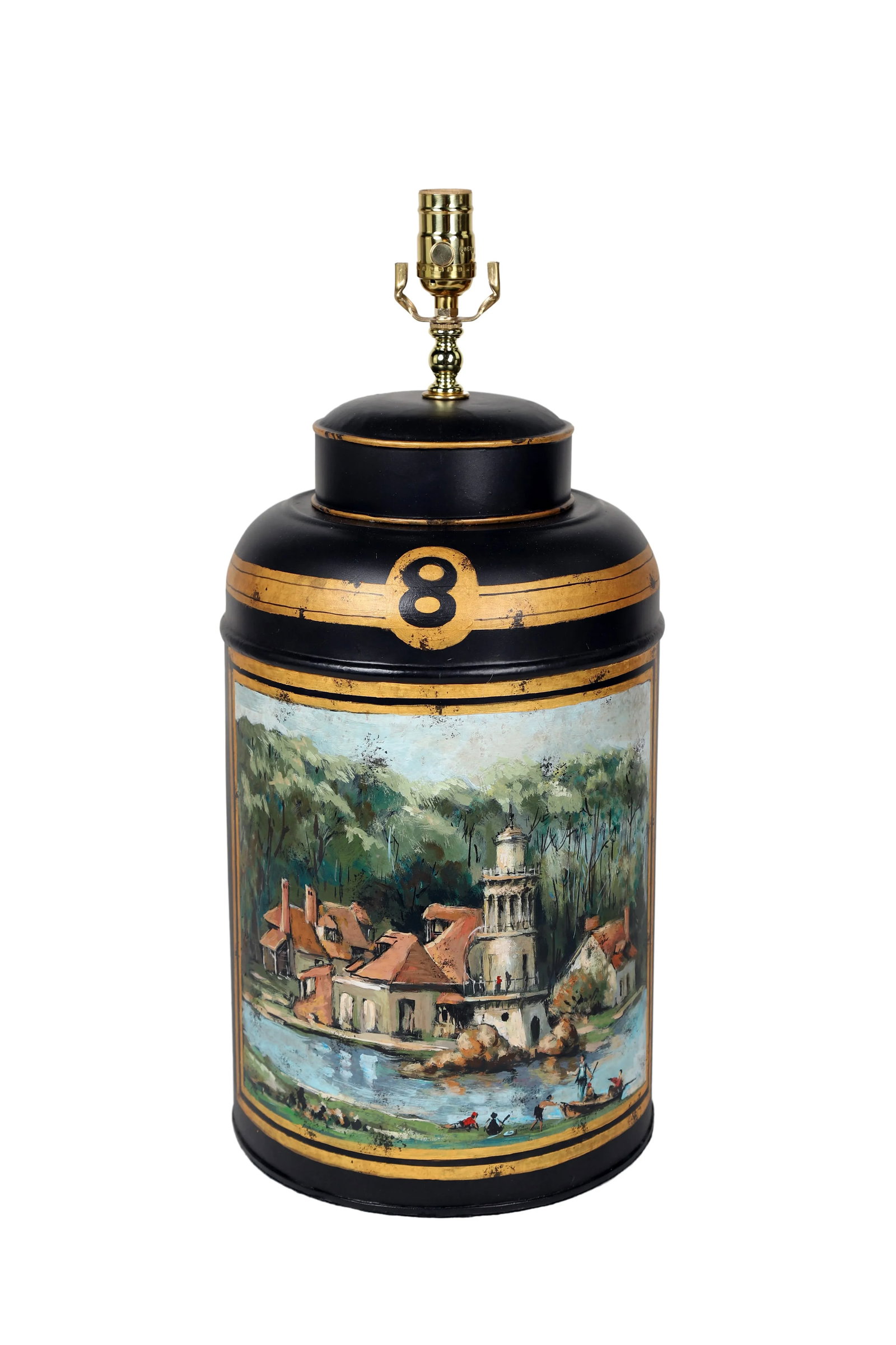 Vintage English Export Hand Painted Tea Caddy Lamp - 2